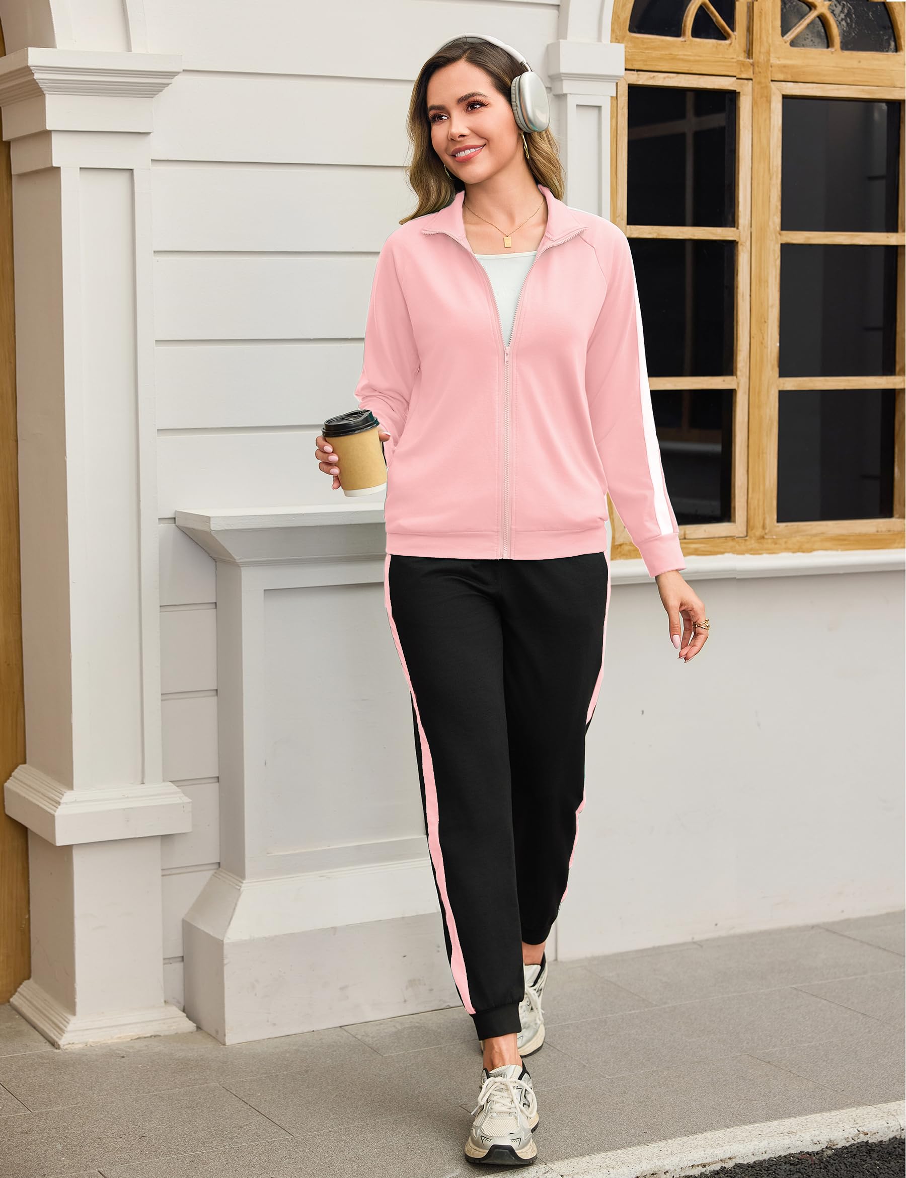 Demegimi Survêtement Femme Ensemble de Sport Jogging à Manches Longues Zippé Tenue de Sport Femme Confortable pour Fitness et Loisirs