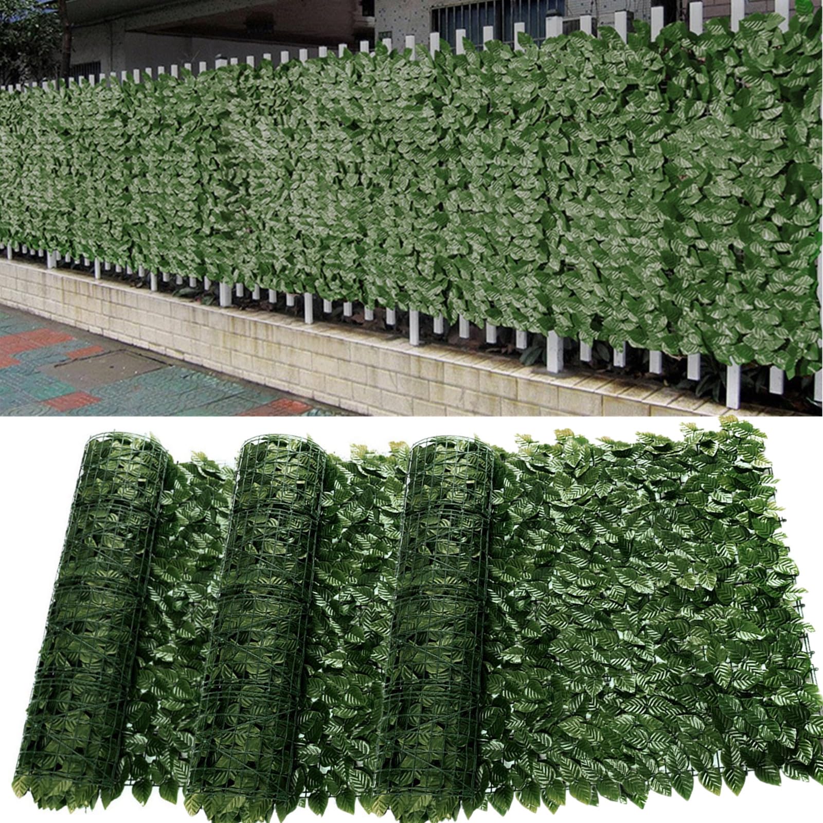 Baketron Decorative Ivy Leaf Green Artificial Hedge Roll 3m x 1m Garden Fence Screening Privacy Hedging Wall Landscaping Garden Fence UV Fade Protected Artificial Plant Wall Panels (3 Roll)