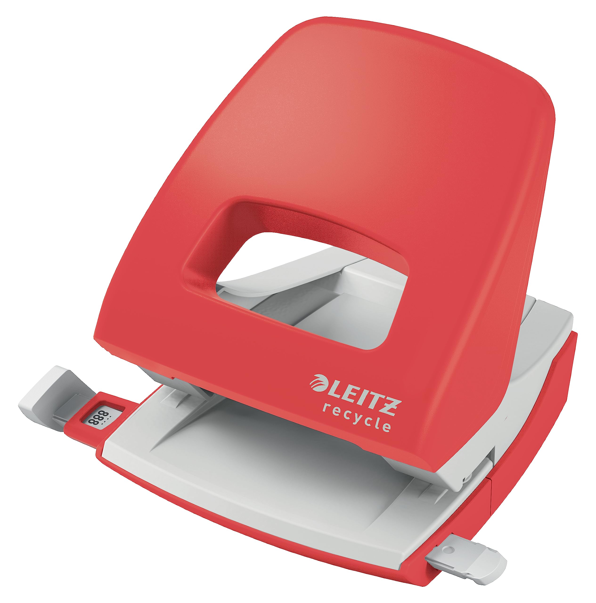 Leitz Hole Punch, 30 Sheets, Guide Bar with Format Markings, 100% Recyclable, Eco Friendly, NeXXt Recycle Range, Red, 50030025