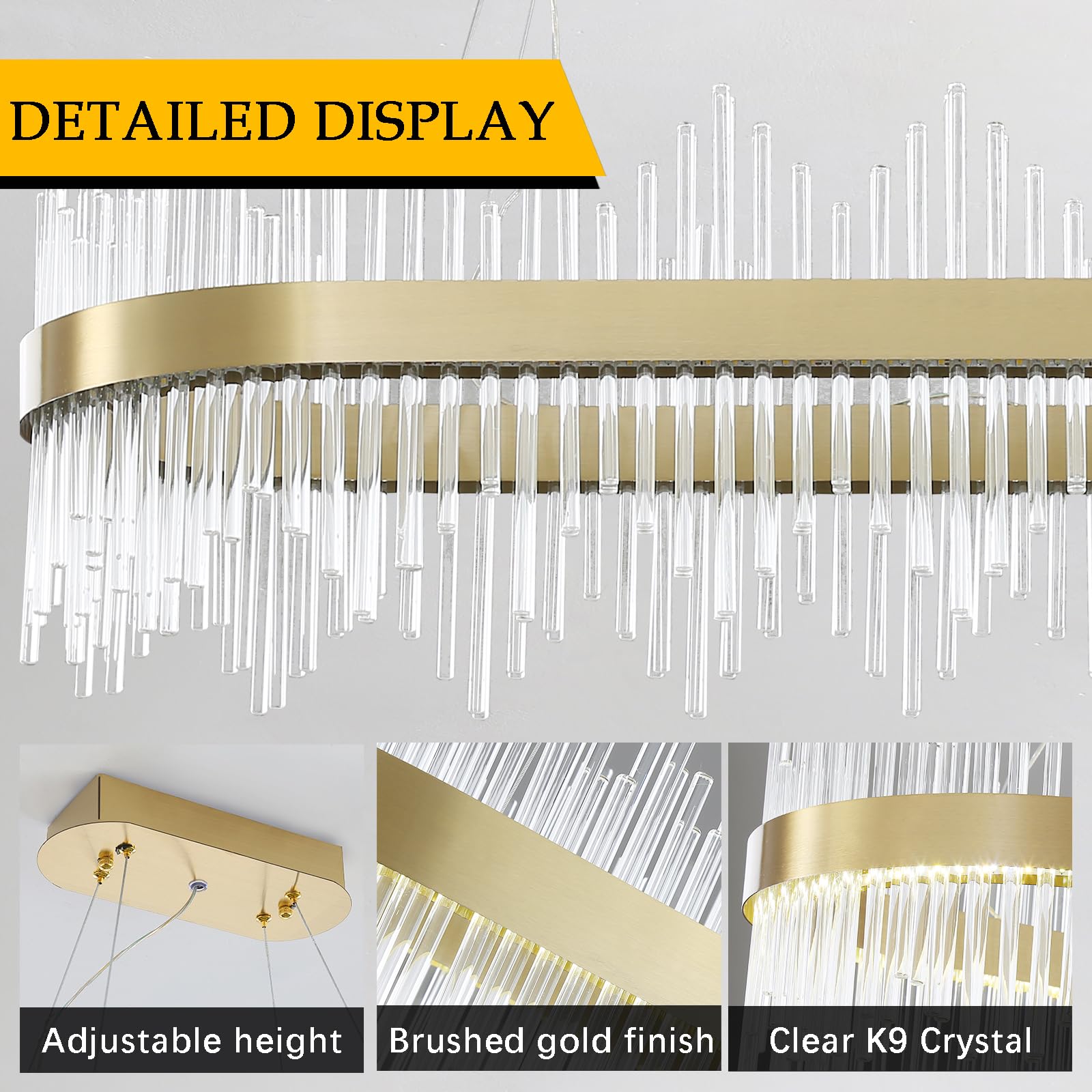 LáMpara De ArañA De Cristal Moderna, LáMpara Colgante Led Dorada, LáMpara De Techo Semiempotrada Para Cocina, Sala De Estar, Dormitorio, Pasillo, Escalera, 80 CM