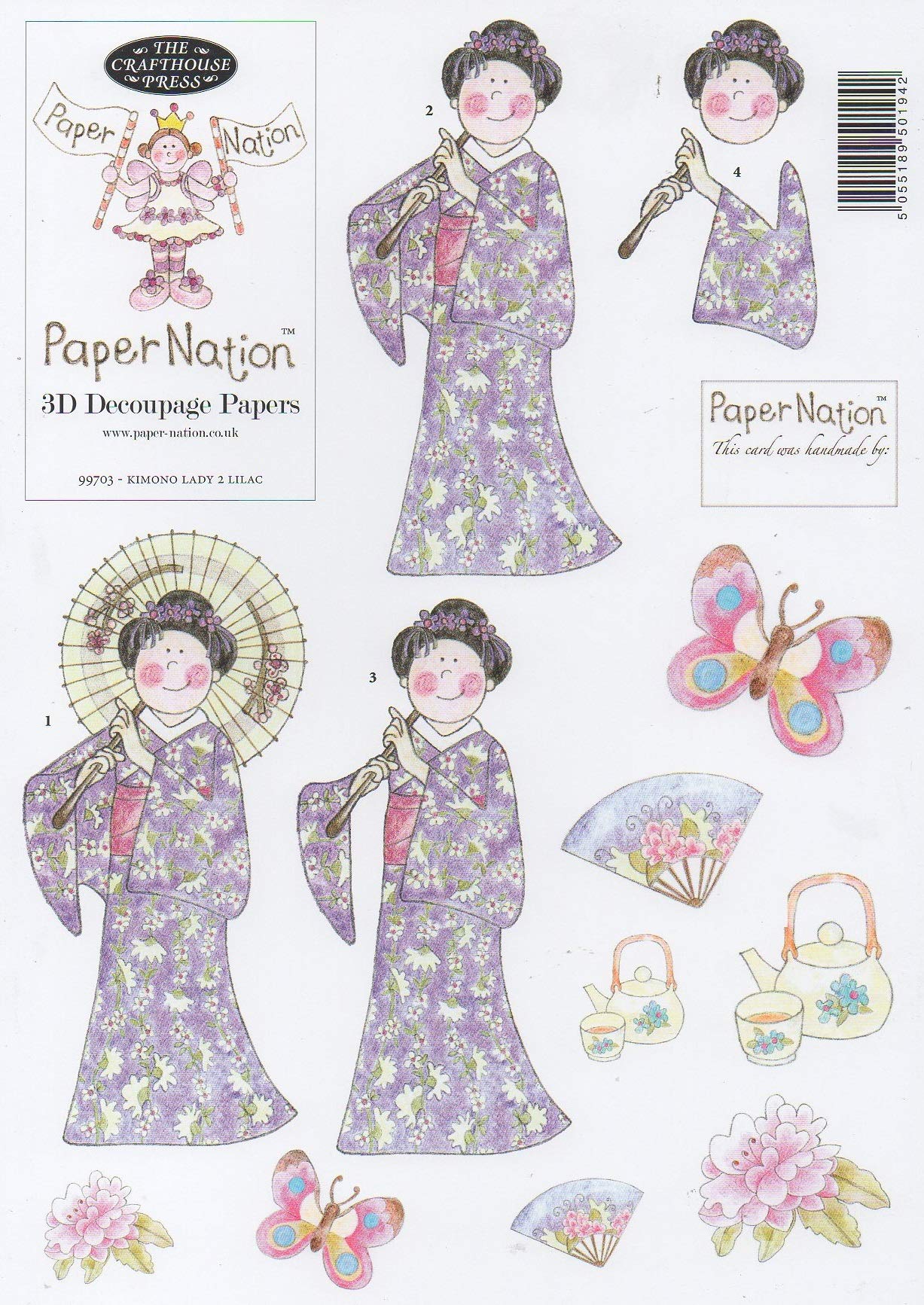 Paper Nation 3D Decoupage Papers - 99703 Kimono Lady 2 Lilac