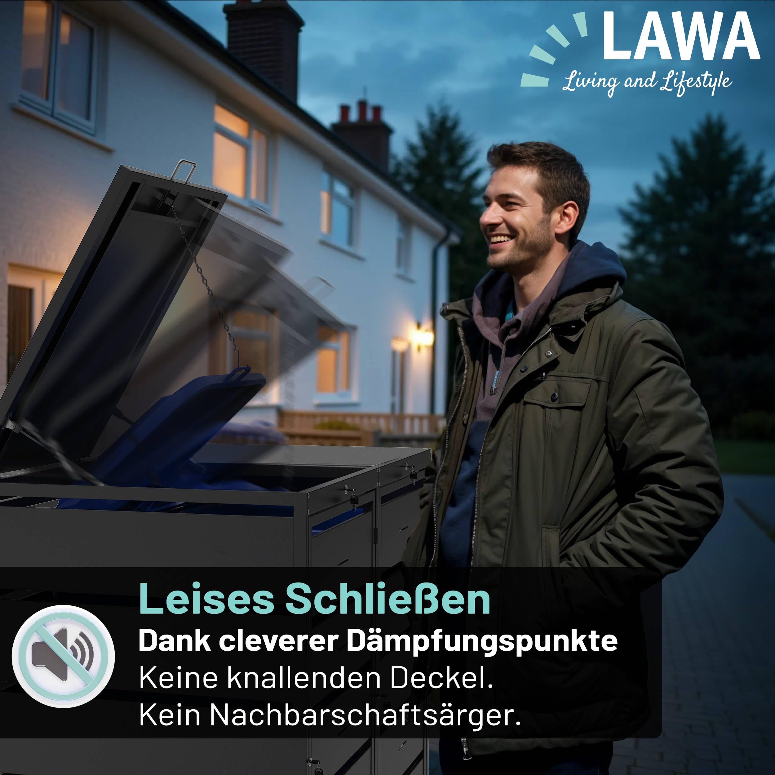 Mülltonnenbox 2X 240L Mülltonnen verzinkter pulverbeschichteter Stahl 4 Türen & 2 Deckel abschließbar mit Gasdruckfedern & Geräuschdämpfer Lüftungsschlitze Anthrazit RAL 7016