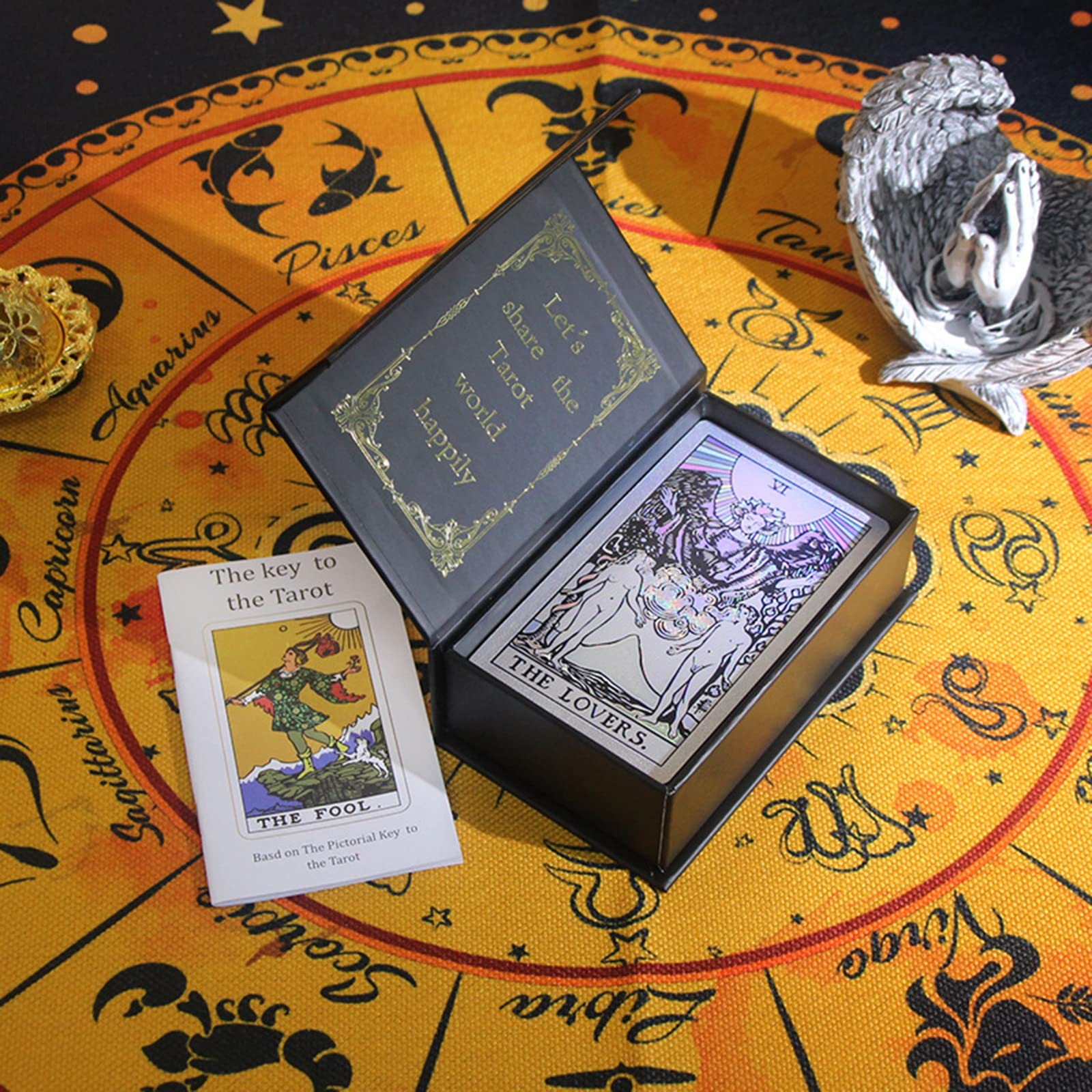 Tarotkarten, Anfängerset, Tarotkartendeck, wasserdichtes PVC-Laser-Tarotkartendeck, Goldfolien-Tarotkarten mit Handbuch und Box, Zukunftserzählspiel, Wahrsagerei for Anfänger