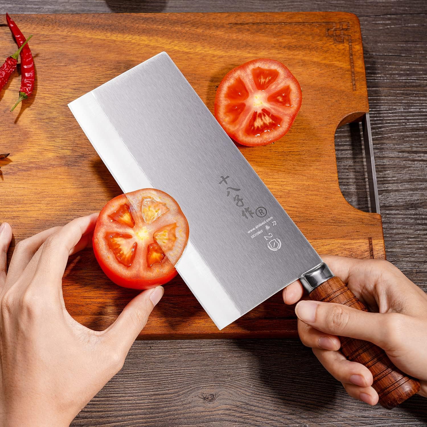 SHI BA ZI ZUO Mannaia,Coltello da Cuoco Cinese Mannaia da Cucina Professionale Coltello da Cucina con Maniglia in legno Ergonomica