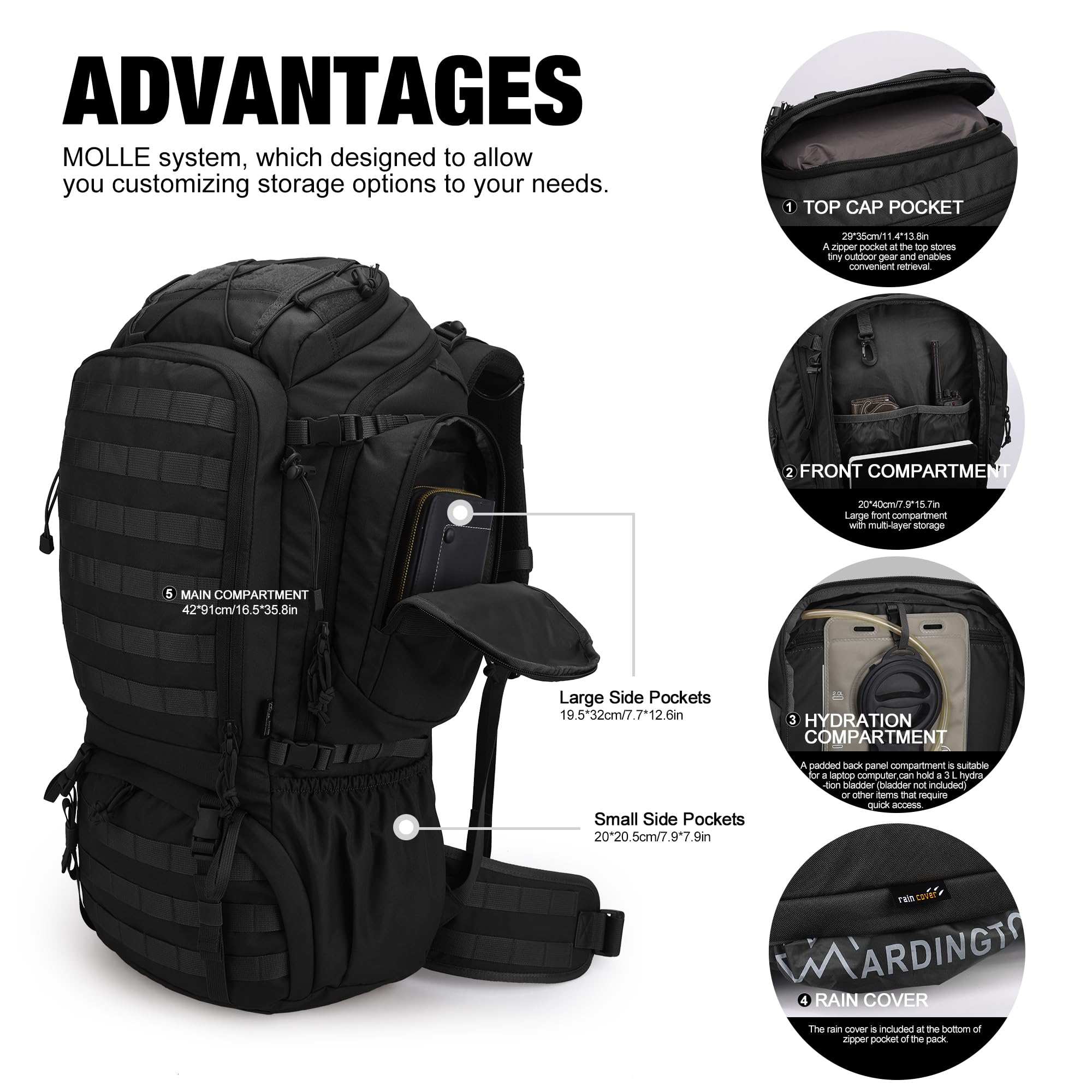 Mardingtop 50 Liter Wanderrucksack Herren Militär Rucksack | für Outdoor-Aktivitäten, Camping, Trekking, Wandern und Reisen