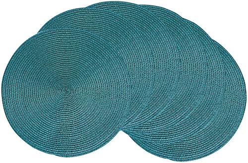 AHHFSMEI Juego de 6 manteles individuales redondos trenzados de 15 pulgadas para mesas de comedor, tejido natural, resistentes al calor, color verde