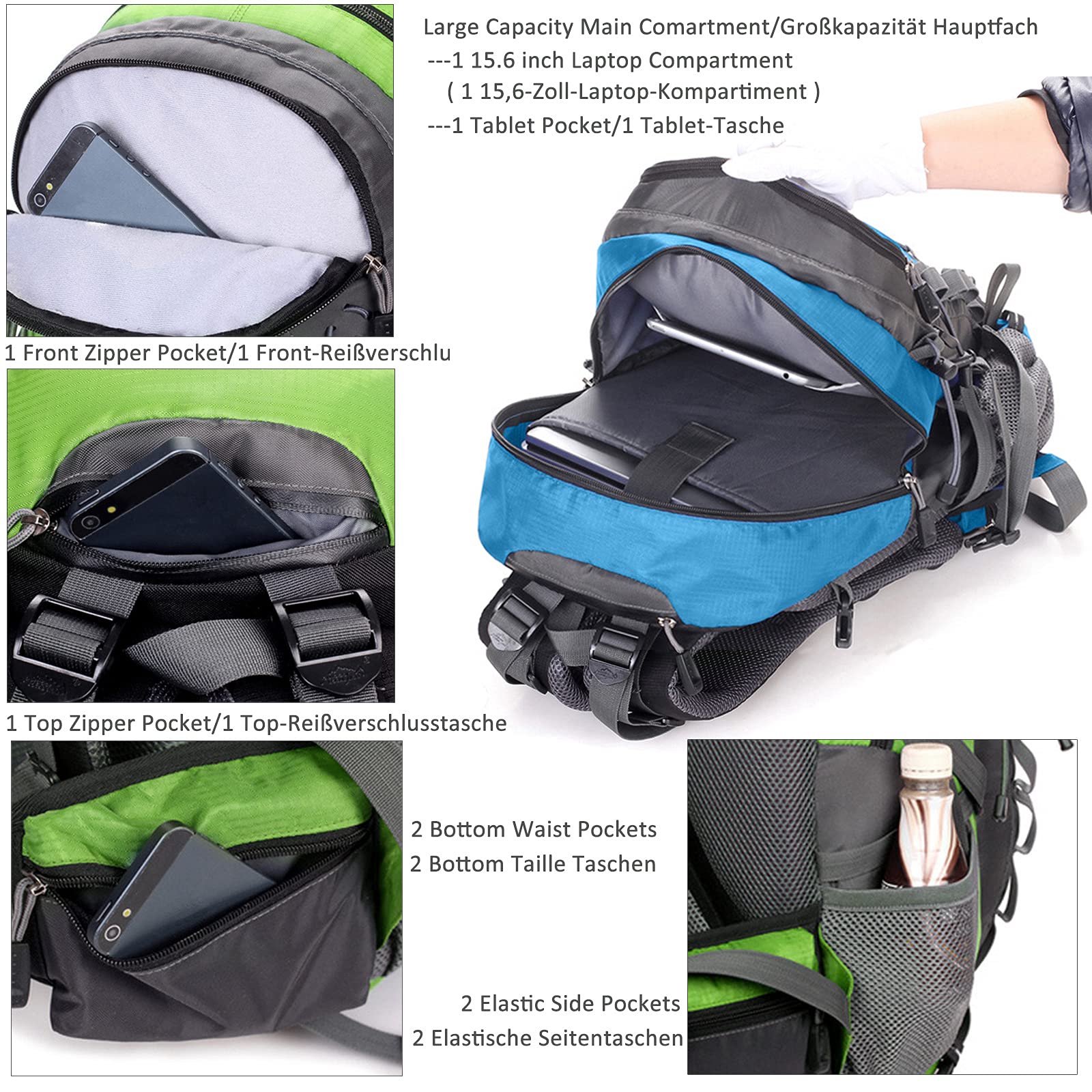 40L Sac à Dos Randonnée Léger Imperméable Sac pour Camping Voyage Alpinisme Trekking, Sac à Dos avec Housse De Pluie
