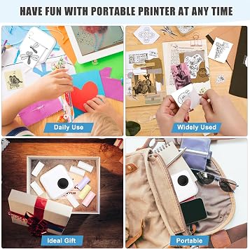Moremore Mini Sticker Printer Thermal Printer with 10 Rolls Papers and Stickers for Picture, Receipt, Notes, Lists, Label, Memo, Sticker Portable Printe for iOS&Android