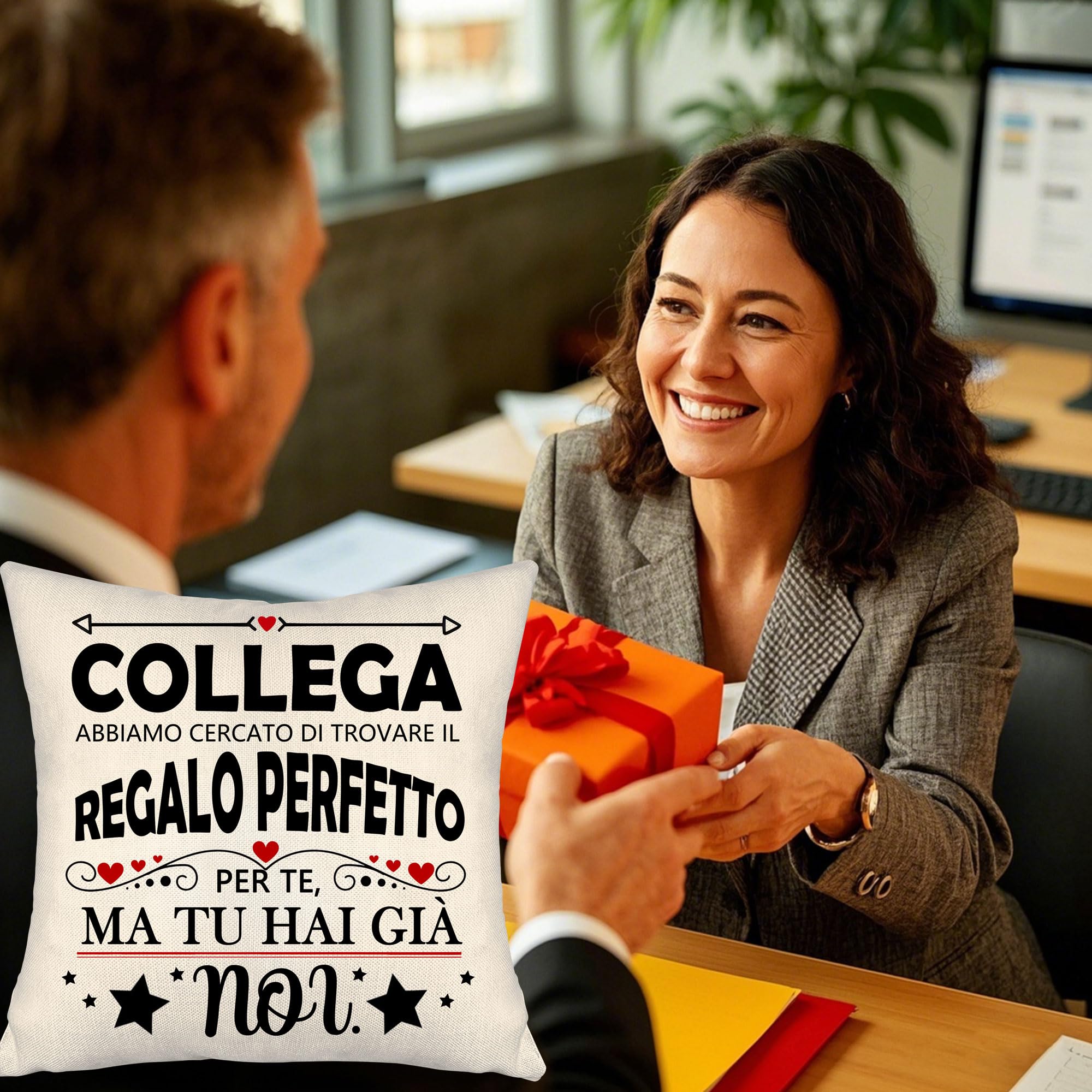 Aosumin Collega abbiamo cercato di trovare il regalo perfetto per te ma tu hai già noi Divertenti copricuscini per colleghi Miglior regalo di compleanno per colleghi Regalo di Natale(collega-b)