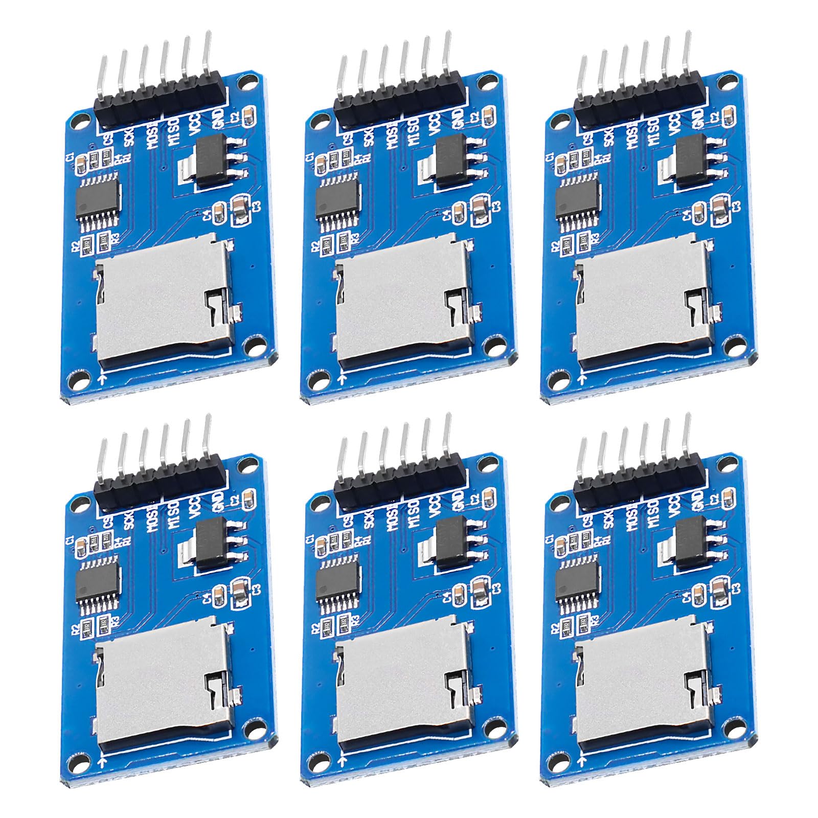 Module de carte Micro SD TF - Lecteur de carte SPI - Micro mémoire SD TF - Module de lecteur de carte mémoire avec puce de conversion de niveau pour Arduino (6 pièces)