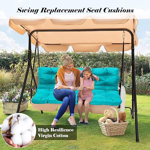 Miniatura 4 de bumuam Cojines de repuesto para columpio, cojín para columpio de patio al aire libre, almohadilla de banco de 2 a 3 plazas con respaldo, cojín