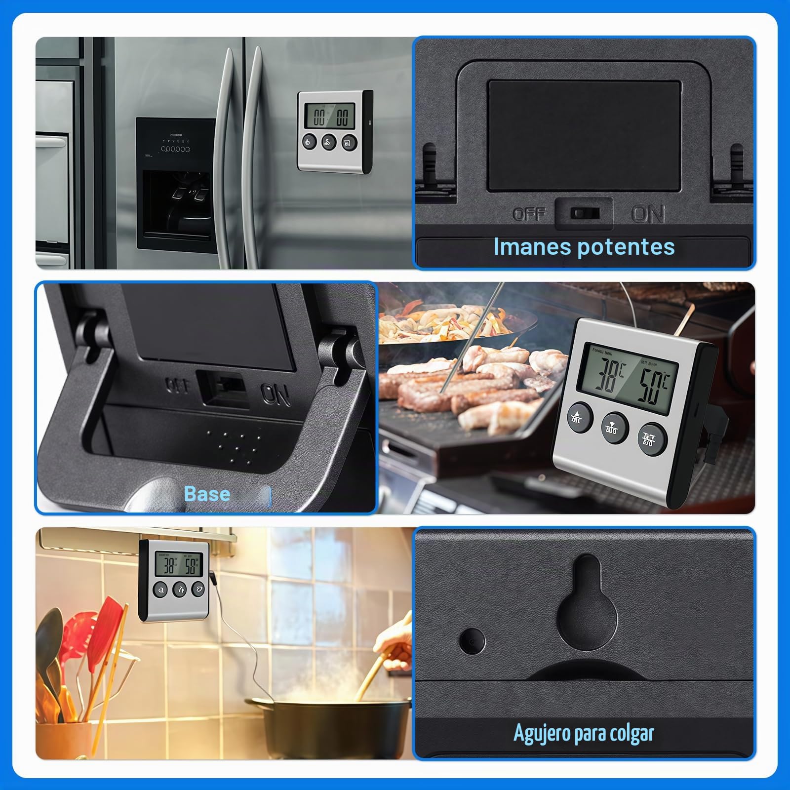 Termómetro Digital De Cocina con Sonda, Termometro Horno, Meat Thermometer, Termometro Carne Barbacoa, Barbecue Thermometer, Termómetro Digital De Cocina Carne Alimento para Barbacoa Horno Parrilla