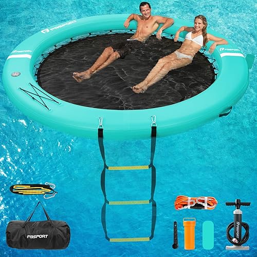 Miniatura 9 de FBSPORT Inflatable Water Hammock Round Floating Ring, Inflatable Dock Floating Platform for Lake WCupholder, Sun Float Chill Raft Float Ring Tanning