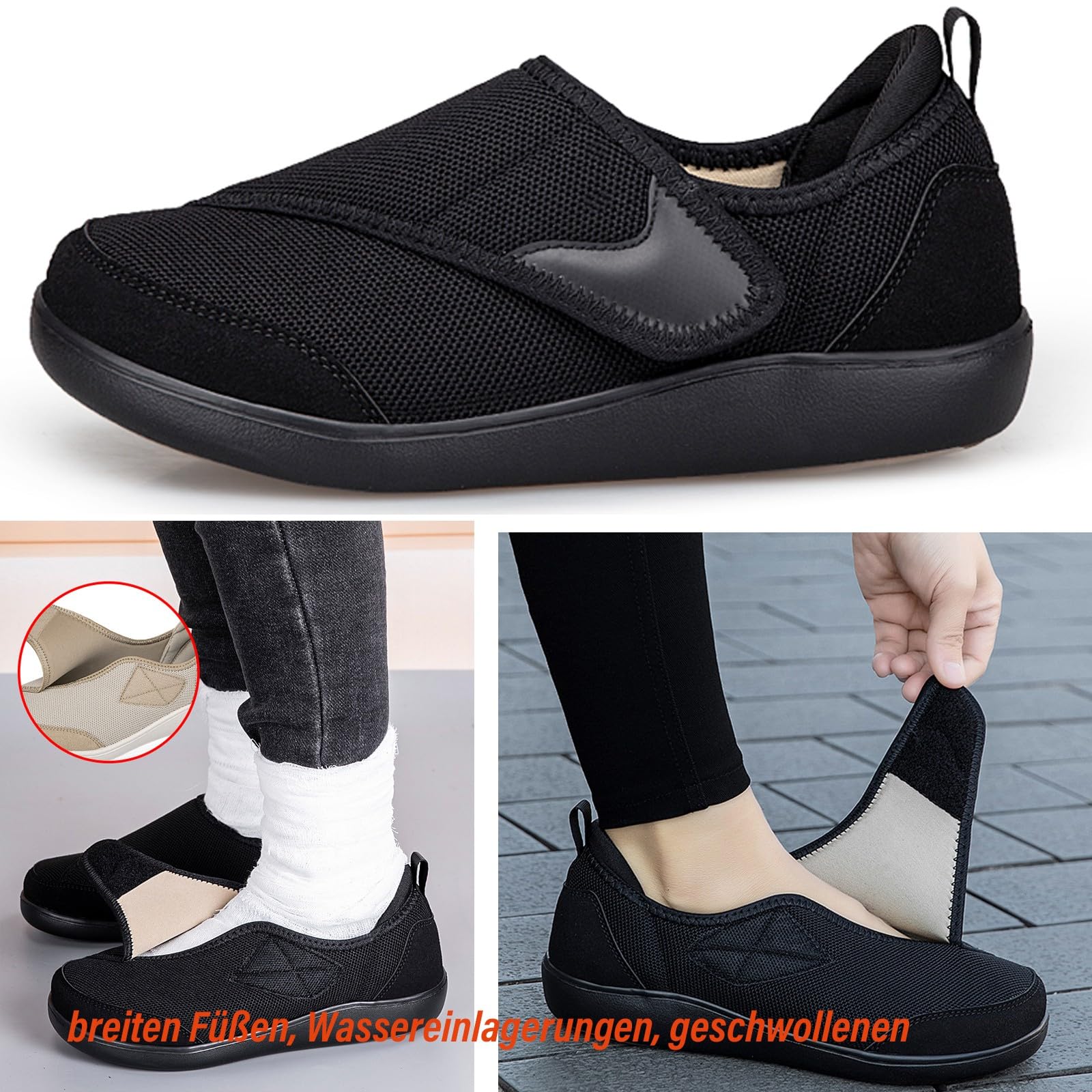 Gaatpot Zapatos para Diabéticos para Hombre Mujer Extra Anchas Zapatillas Ortopédicos Terapéuticos para Neuropatía Calzado para Edema Artritis Ajustable 36-44EU
