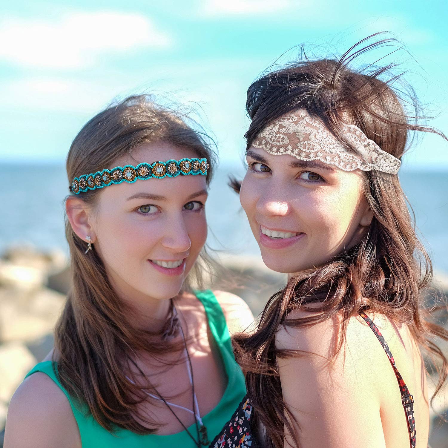 WILLBOND 10 Pieces Rhinestone Beaded Headbands Elastic Elegant Lace Handmade Headwraps Wide Hair Bands Vintage Crystal Jewelry Hairbands for Women Hair Accessories - Image 7