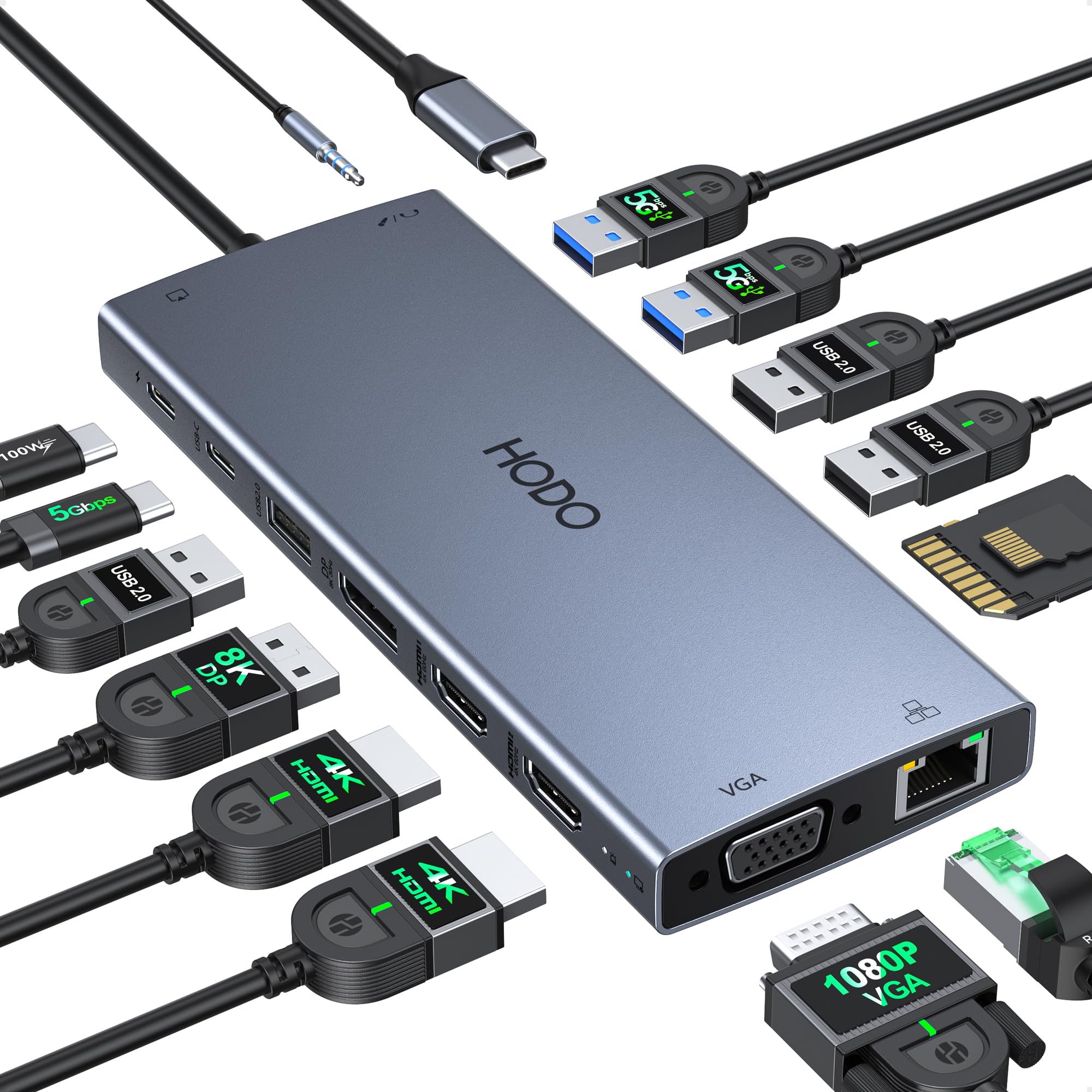 USB C Docking Station Dual Monitor for Dell HP, Laptop Docking Station 3 Monitors 15-in-1 USB C Hub Dock with Dual 4K HDMI+8K DP +VGA+6USB Ports+PD+Ethernet+SD/TF+Audio,USBC Adapter Dongle for Lenovo