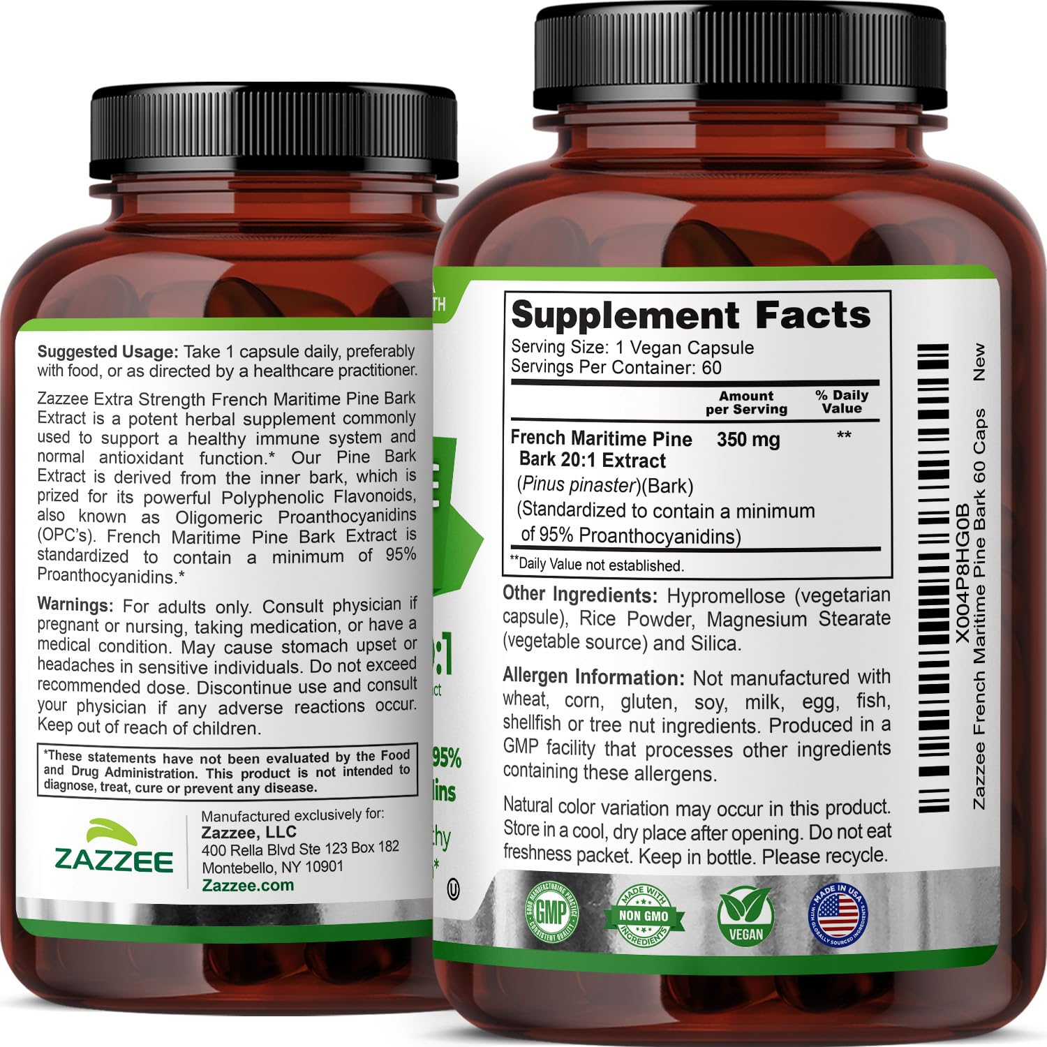 Zazzee Extra Strength French Maritime Pine Bark Extract 20:1, 60 Capsules — Amazon image 7