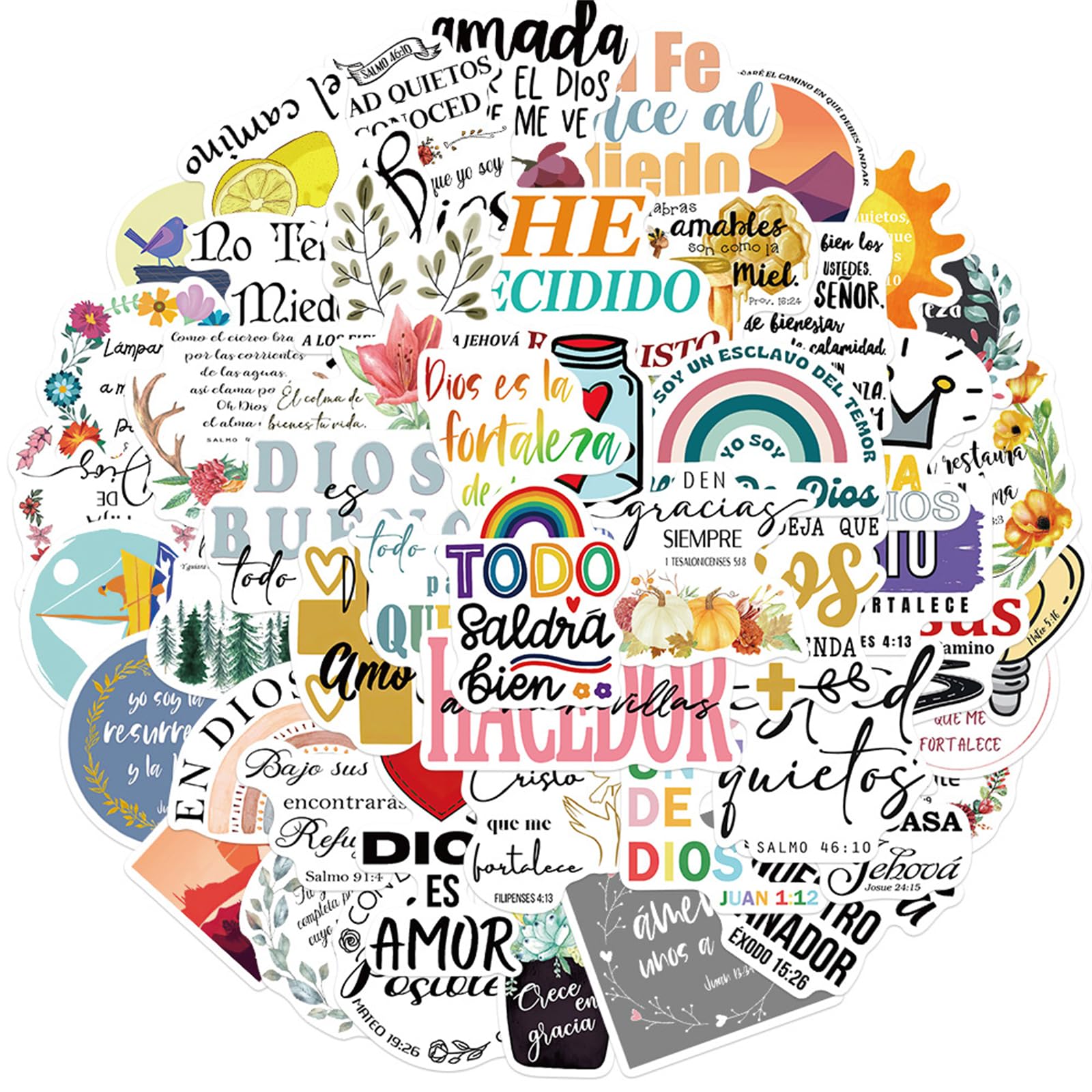 Spanish Bible Aesthetic Stickers, 50PCS Motivational Christian Jesus Vinyl Waterproof Stickers for Water Bottle, Laptop, Scrapbook, Religious Bible