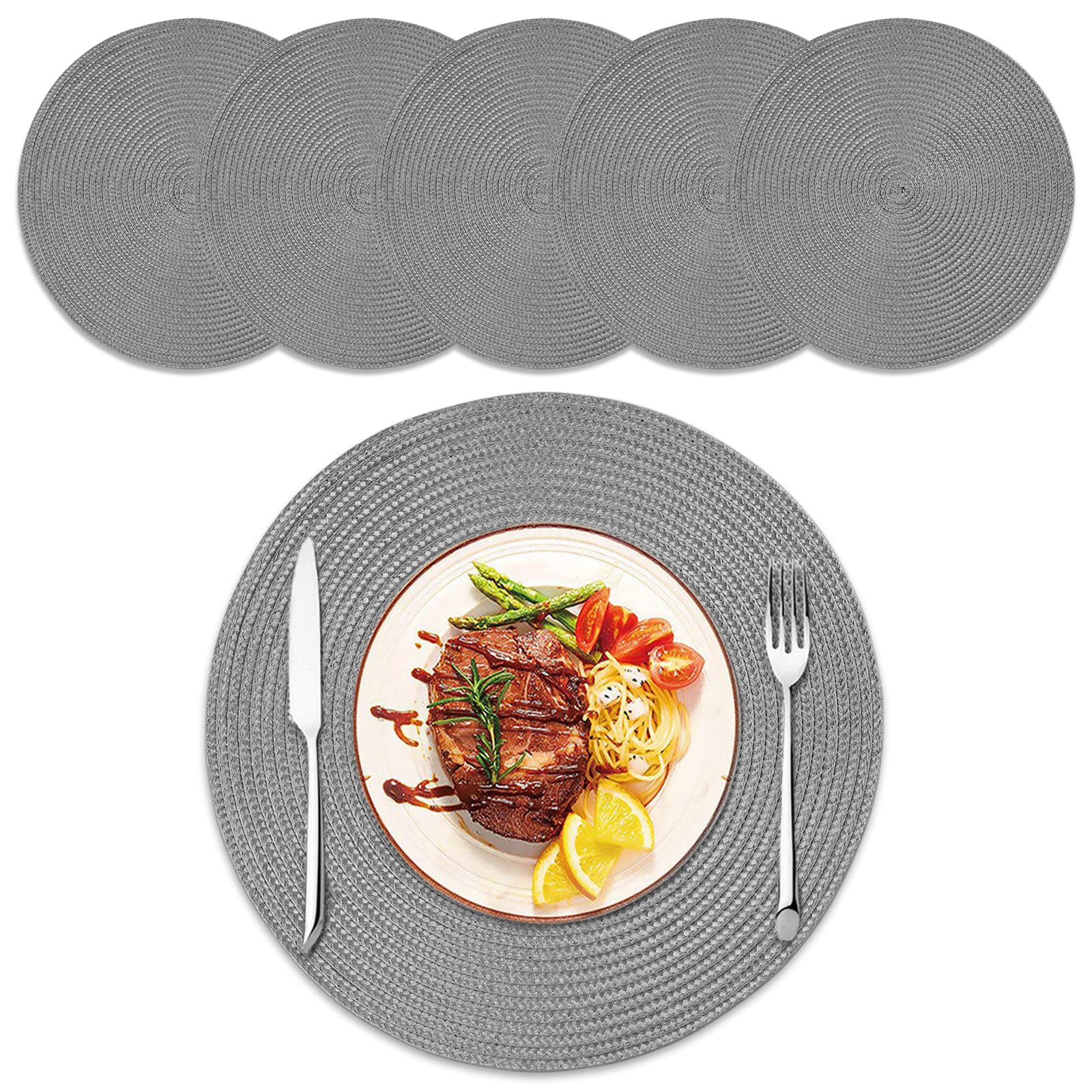 HAGOT Placemats Set of 6, Heat-Resistant Washable and Non-slip Woven Table Mats for Kitchen Dining Party Wedding
