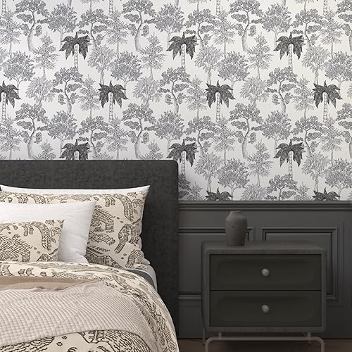 Miniatura 7 de Fvlow Papel tapiz de bosque para despegar y pegar, papel de contacto vintage con hojas, papel tapiz floral botánico, impermeable, autoadhesivo, para