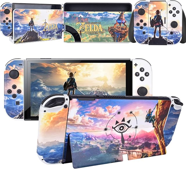 DLseego Sticker Compatible with Switch OLED ,Cute Skins Full Set Faceplate Decals for Switch OLED Console & Thumb Grips Controller & Dock-Zelda