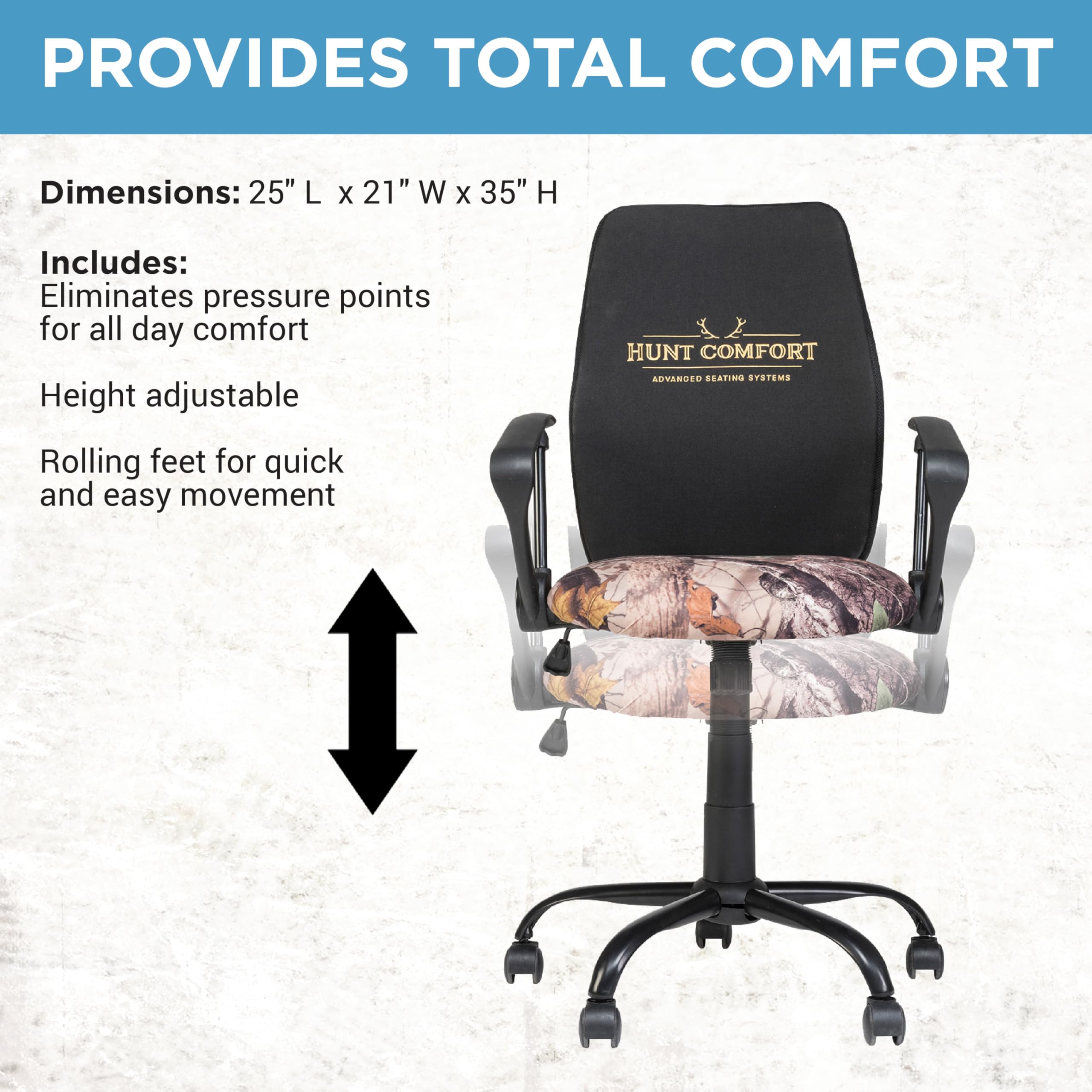 Hunt Comfort GelCore Mesh 360 Degree Swivel Versatile Hunting Blind Seat and Office Chair Support with Threaded Height Adjustment, Black/Printed (HCDC20)