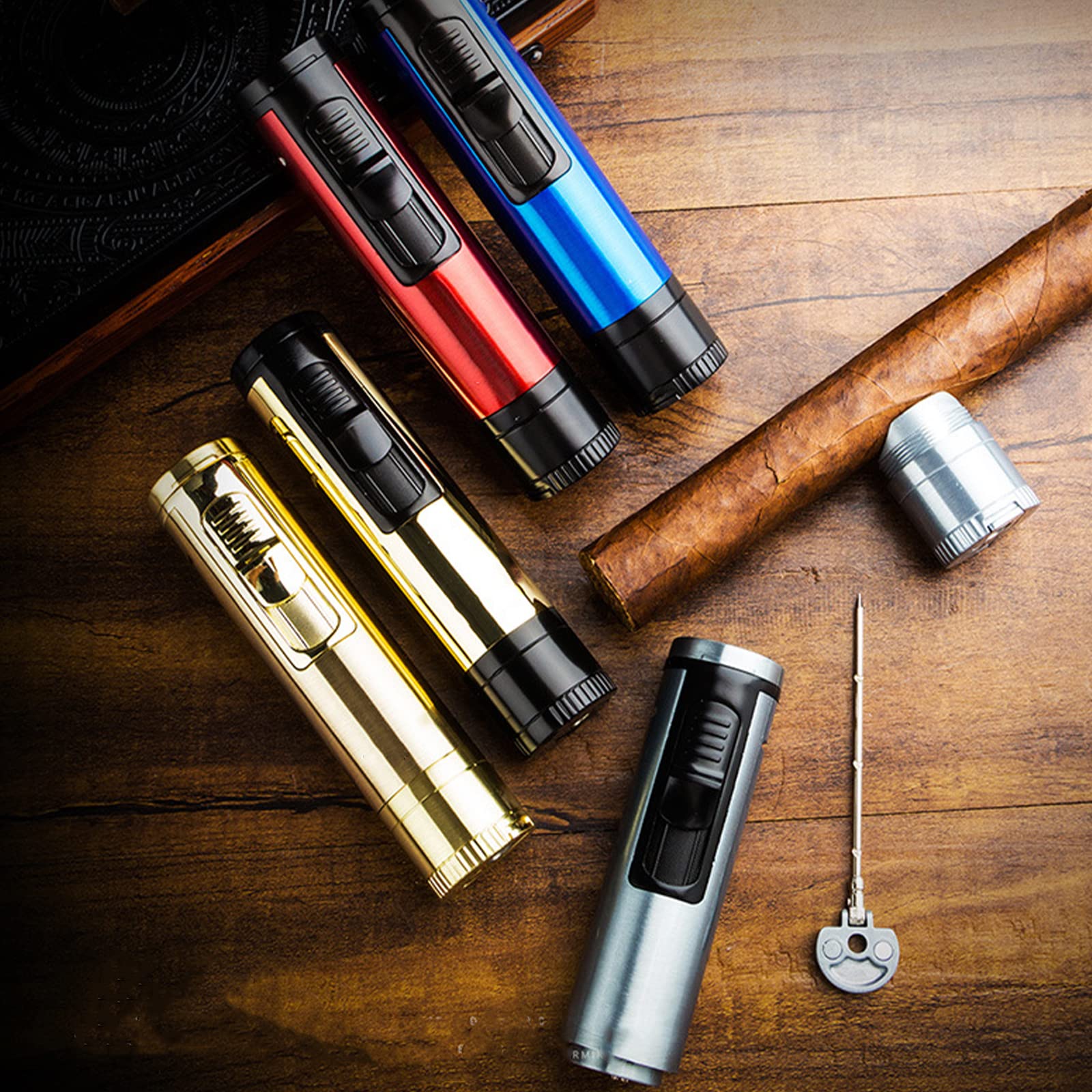 5 en 1 Antorcha Encendedor de Cigarros Gas Butano Encendedor Portátil a Prueba de Viento Herramienta para Fumar Cigar Punch Aguja Encendedor de Cigarrillos con Caja de Regalo