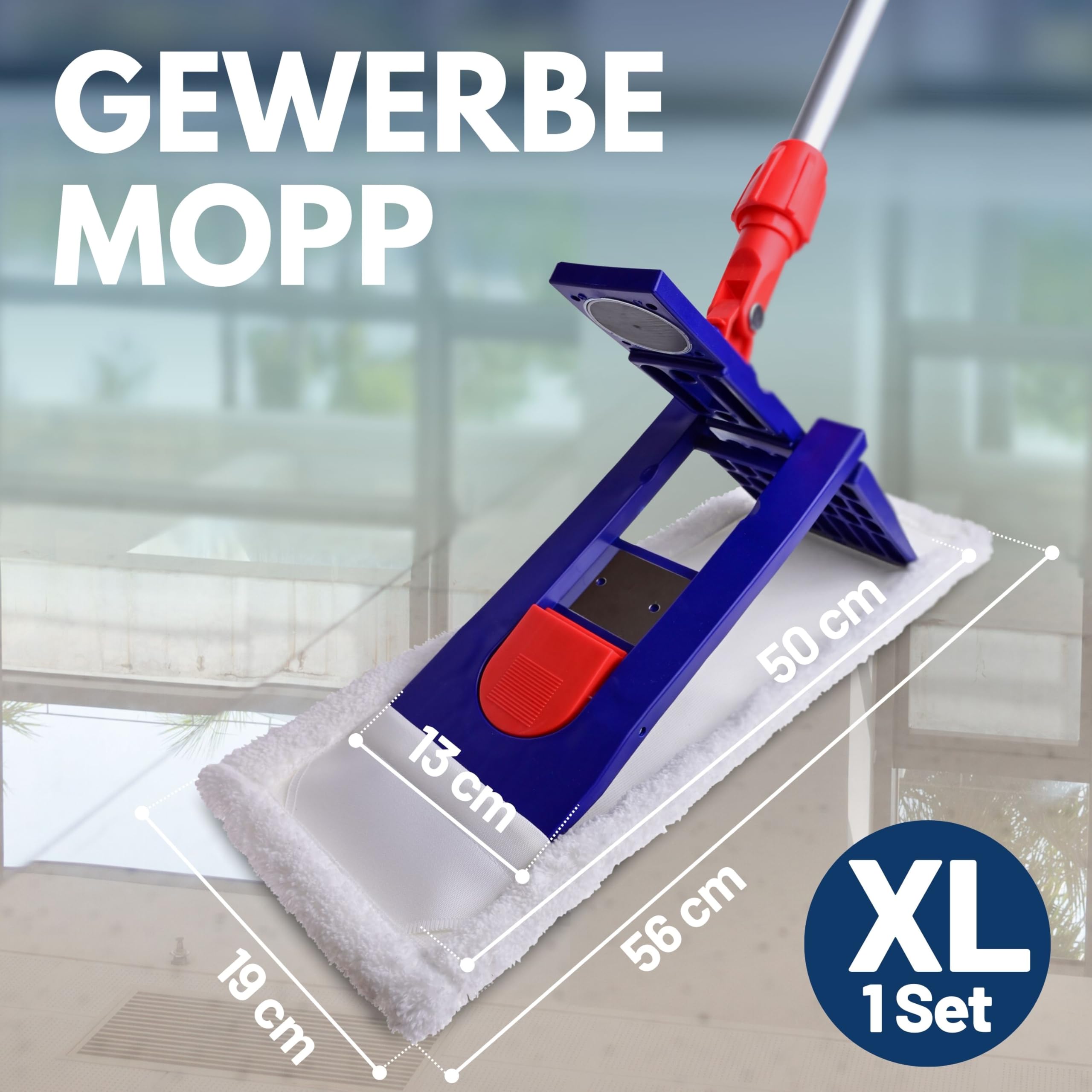 SONTY Profi Wischmopp 50 cm Set – Bodenwischer mit Magnet Klapphalter, 50 cm Microfaser Wischbezug & verstellbarem Alu Moppstange | Wischmop für Gewerbe, Gastro, Haushalt & Hartböden