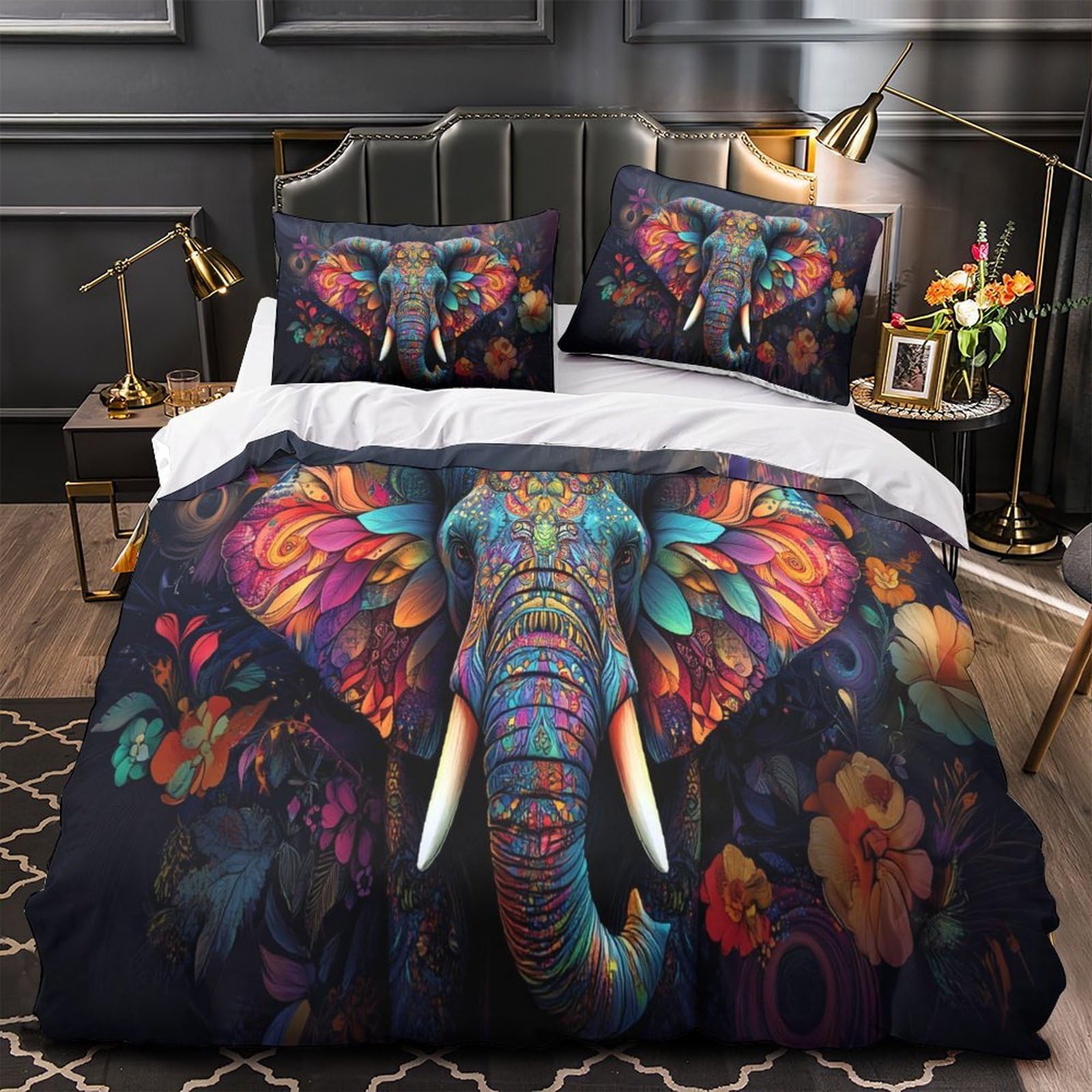 Housse de couette 3 pièces en microfibre légère et anti-plis à motif mandala