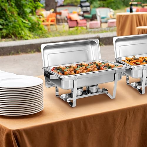 Miniatura 4 de SUPER DEAL Upgaded - Paquete de 4 platos de acero inoxidable de 8 cuartos de galón con bandeja de agua, bandeja para alimentos, soporte de