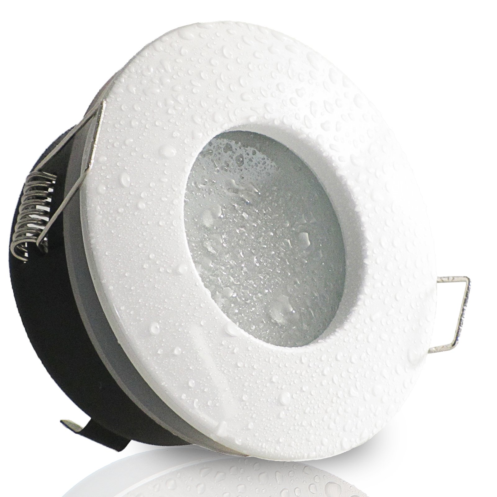 trendlights24 NAU LED Decken Einbaustrahler Bad IP65 5er Set 6W 12V & Trafo | Weiß, rund, Warmweiß, 3000k, Niedervolt, GU5.3, Spot, austauschbar, Einbauleuchte, Dusche, Feuchtraum, innen, außen