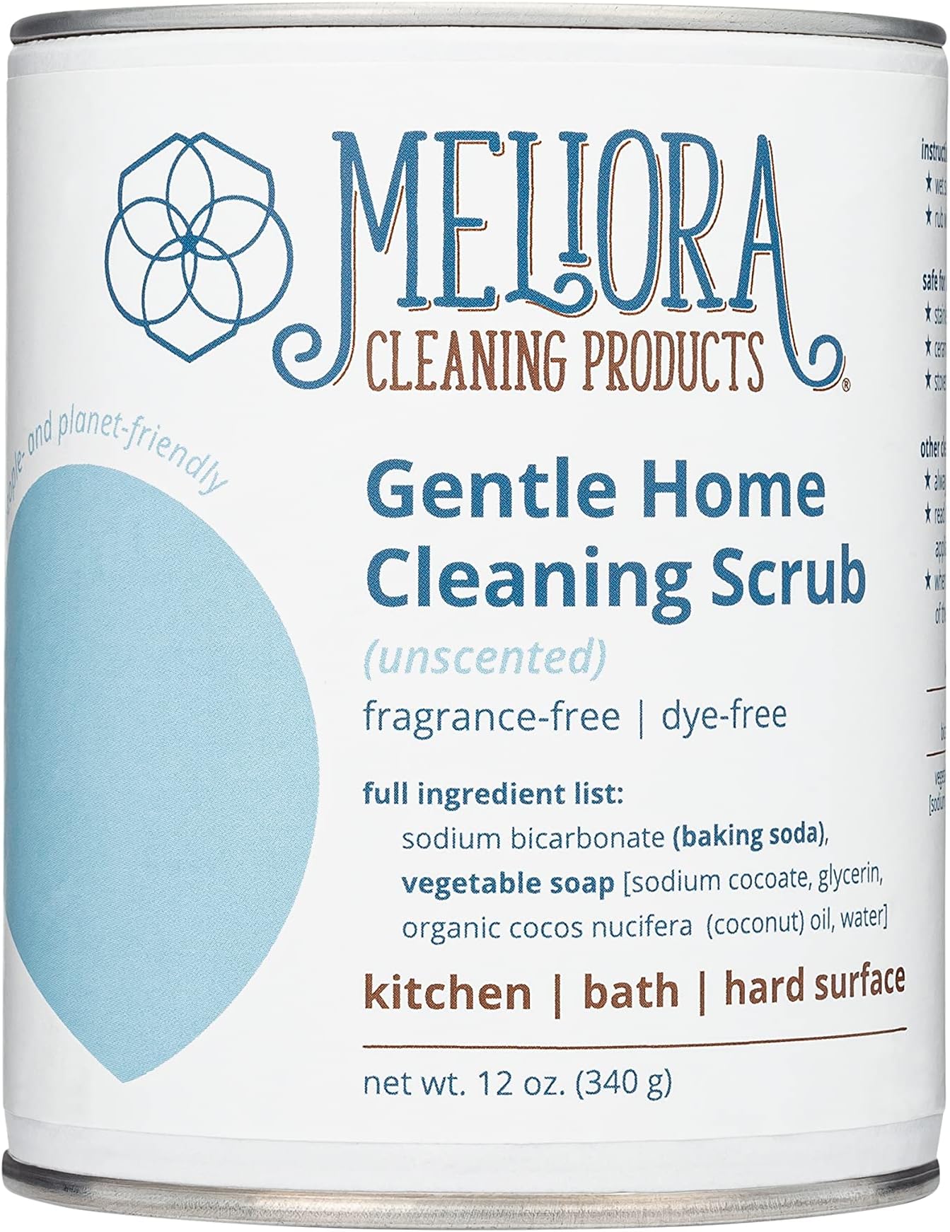 Meliora Cleaning Products Gentle Home Cleaning Scrub - Scouring Cleanser for Kitchen, Tube, and Tile, 12 oz. (Unscented)