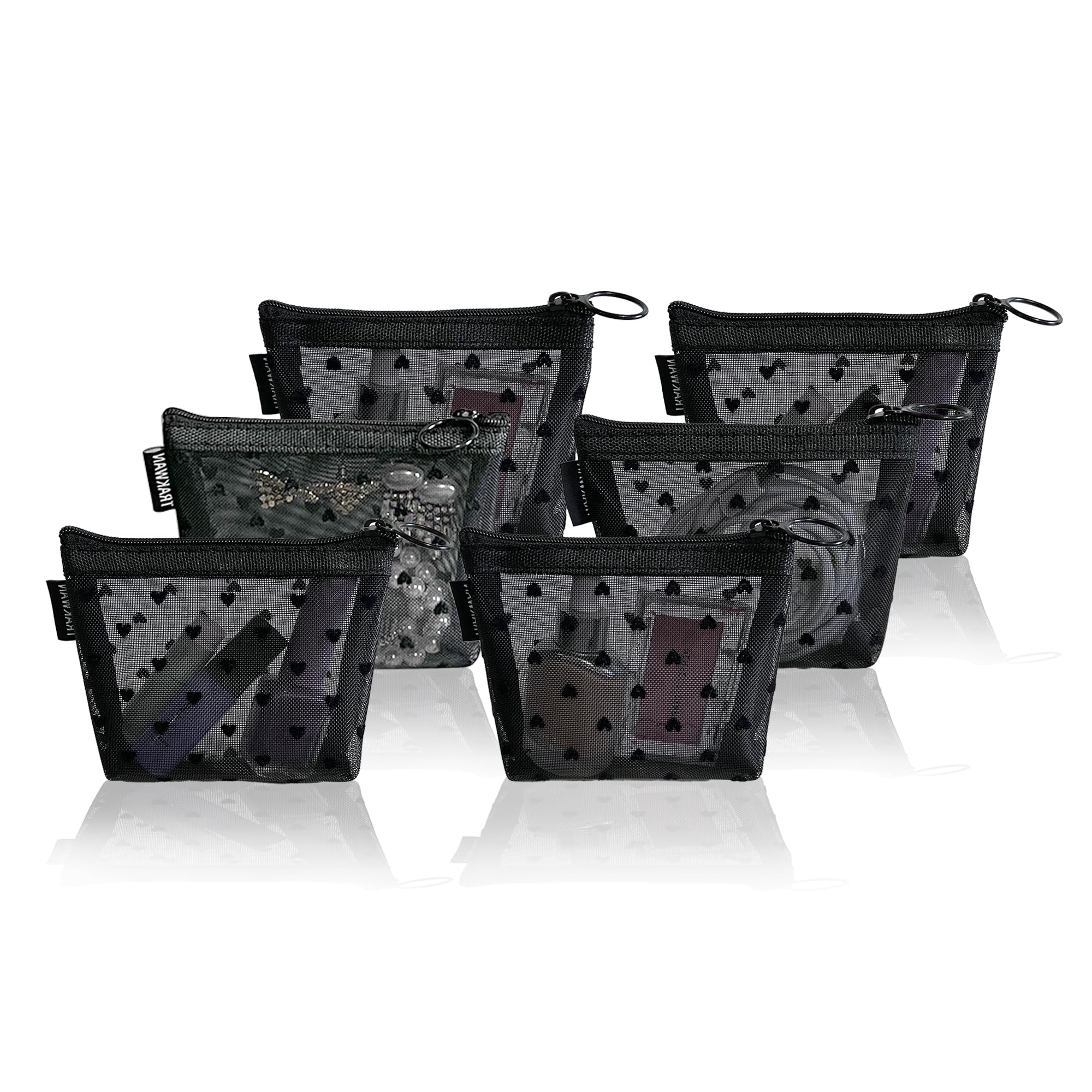 TRAKWAN Mini Mesh Heart Makeup Bag Set, Mesh Cosmetic Bags with Zipper, Makeup Lipstick Cosmetic Accessories Organizer Bag, Mesh Pouch for Travel (
