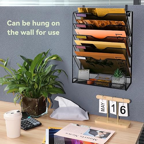 Miniatura 7 de Organizador de archivos colgante de malla de 6 niveles, organizador vertical de archivos de pared, soporte de archivos de pared para oficina,