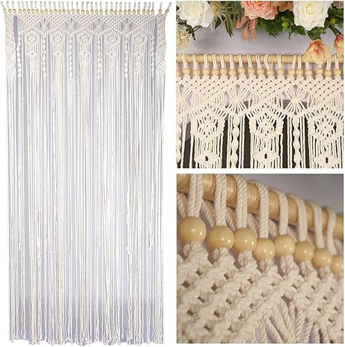Miniatura 10 de Cortinas de macramé con cuentas para puertas cortinas de ventana de puerta decoración de pared macromayo panel de cortina de macramé cortinas de