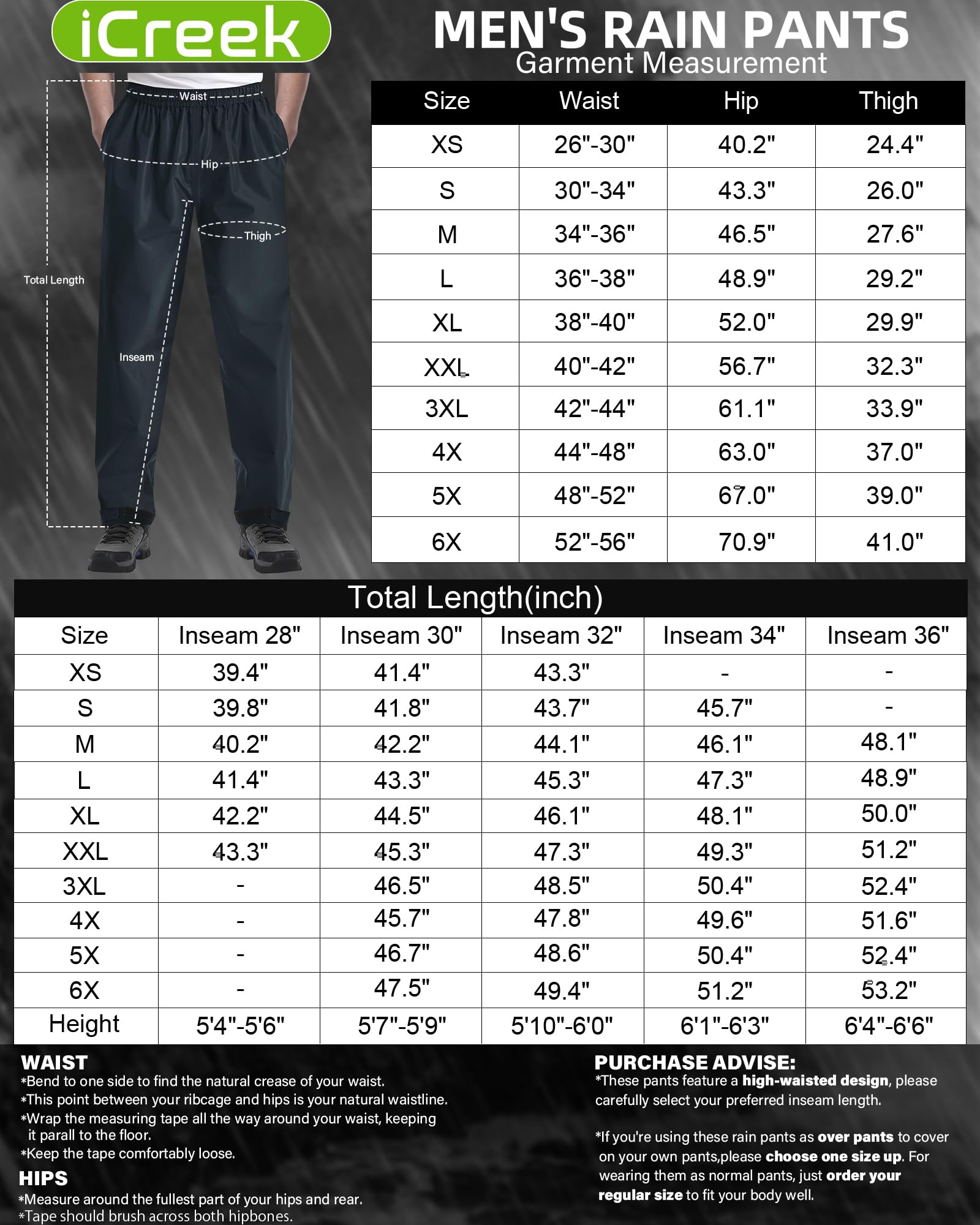 iCreek Pantalons imperméable Homme Pantalon de Pluie Homme Coupe-Vent Respirants Moto Pantalon Pluie Velo Pantalon de Cargo Travail pour l'extérieur Convient,la randonnée，Gris