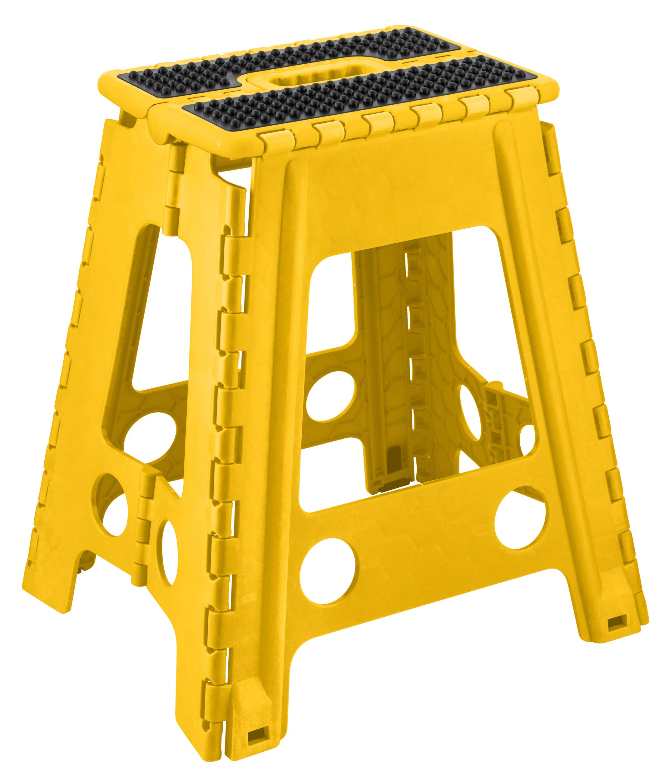 Homeshopa.com Yellow With Black Top Folding Step Stool-17 Inches Height, Premium Quality Plastic Foldable Stool, Anti-Slip Rubber Grip, Super Strong Stepping Stool With Carrying Handle, Step Up Tool For Adults (Yellow With Black Top)