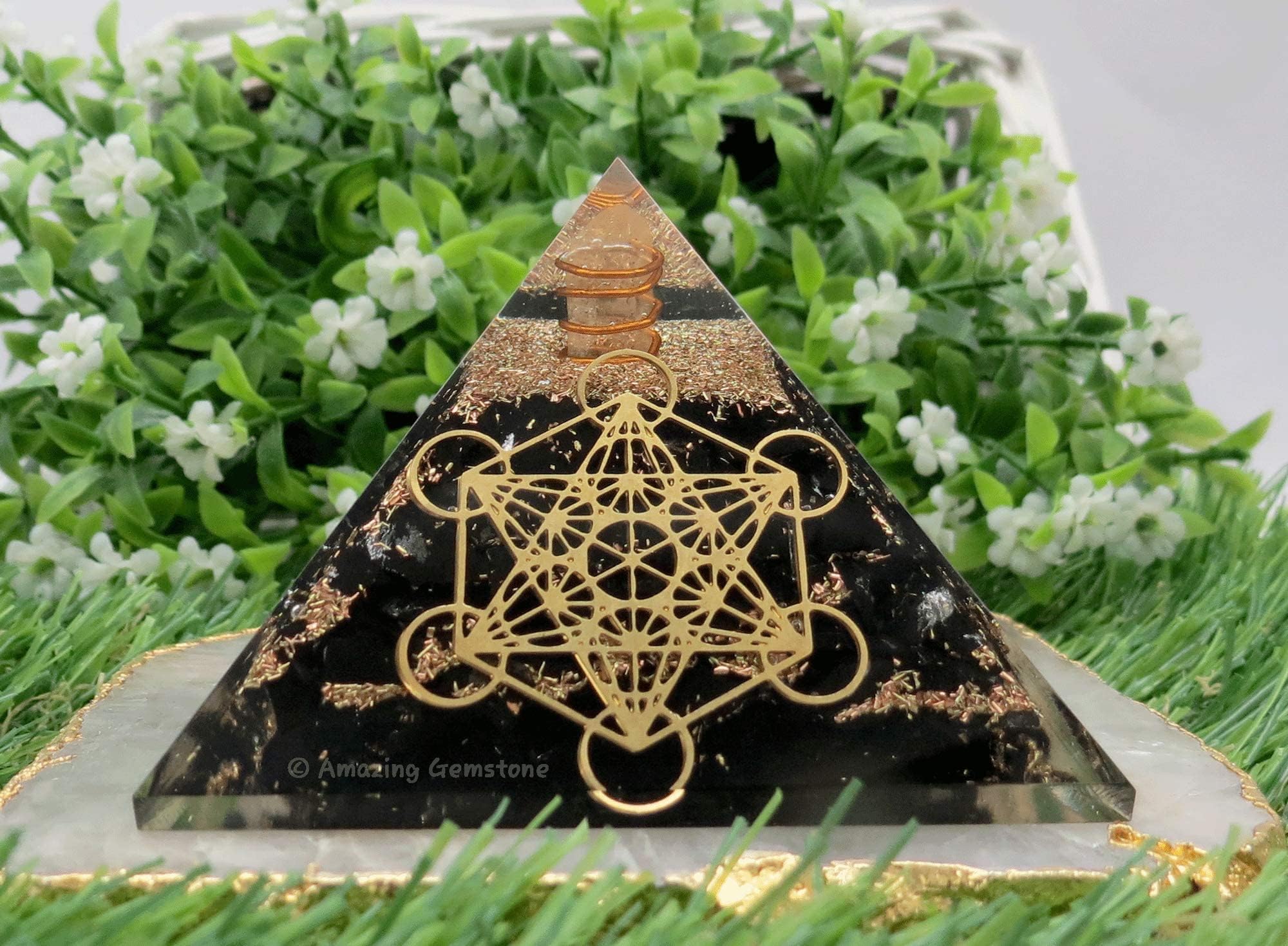 Piramide di shungite e orgonite per campi elettromagnetici e energia negativa | Piramide di organite orgonica di cristallo naturale (cubo di Metatron)