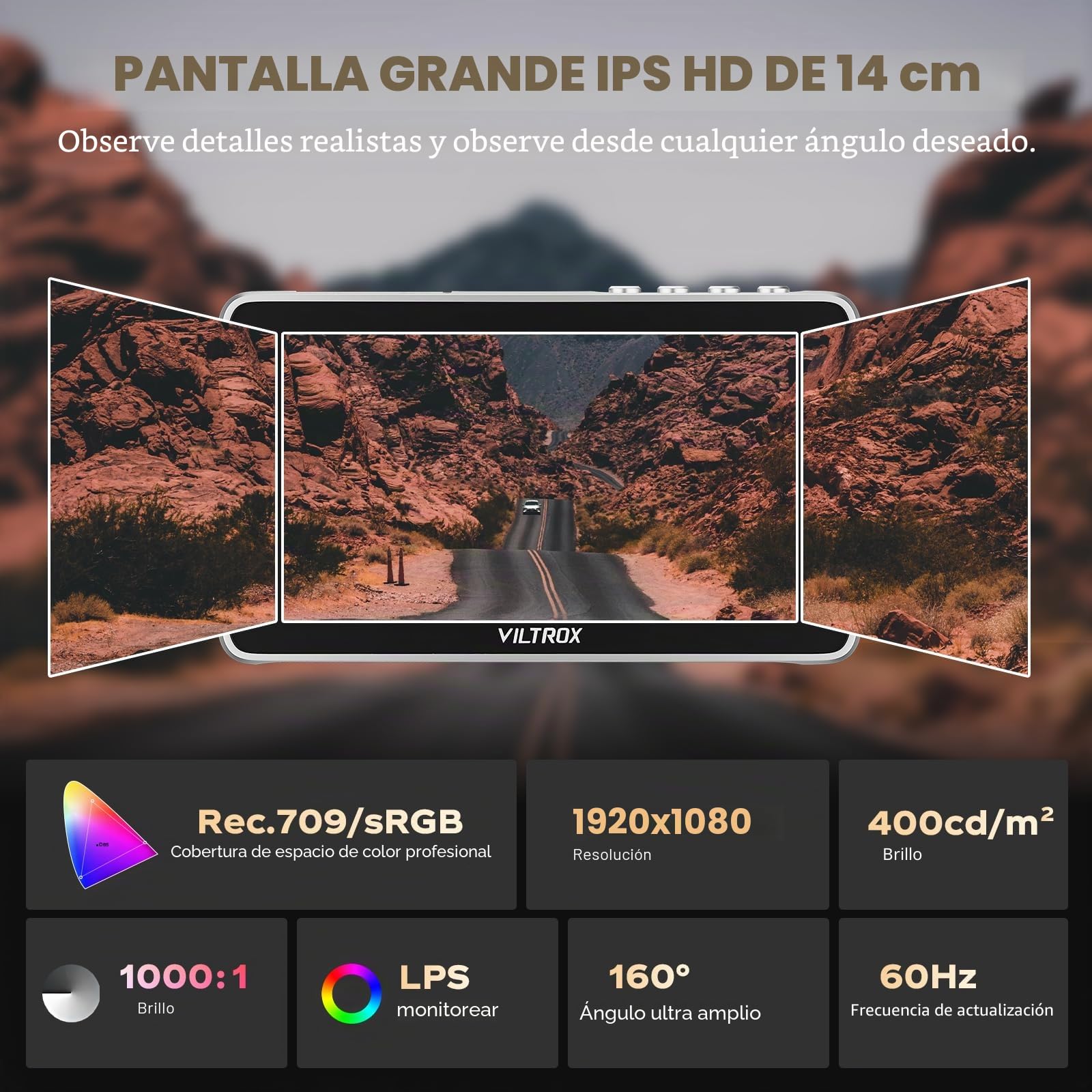 VILTROX DC-V1 5,5" Monitor de campo para cámara DSLR Monitor táctil 4K HDMI Video Monitor externo para Sony Canon Nikon 2000nits 3D LUT 1920×1080 IPS HD Video con batería recargable Hood