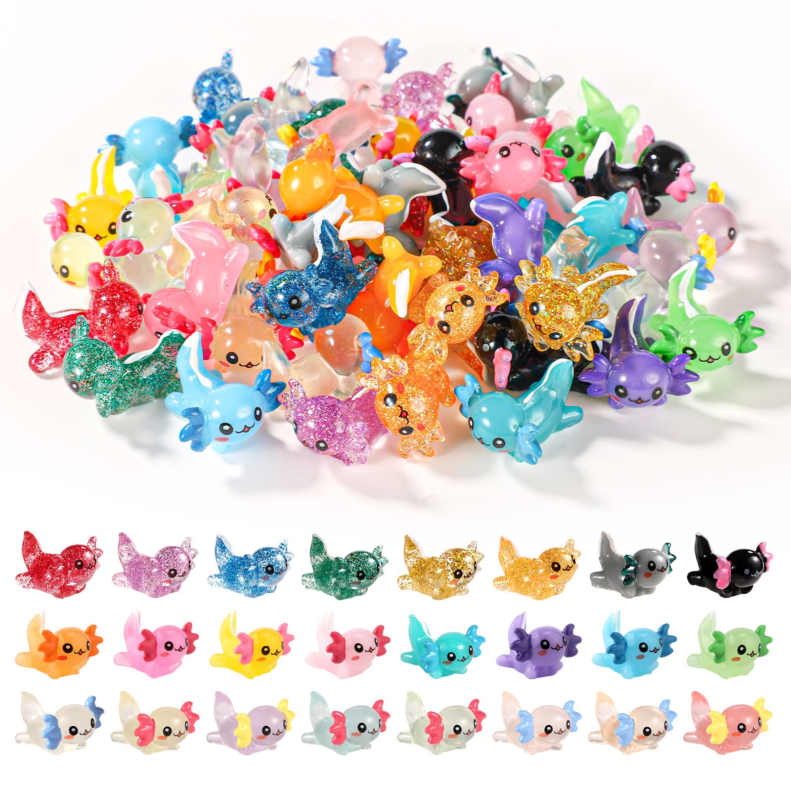 XIHIRCD72pcs Mini Resin Axolotl, 3 Styles Tiny Miniature Axolotl Figurines Small Axolotl Figure Ornament Toy Little Animal Charms for DIY Craft Garden Landscape Dollhouse Potted Plant Decorations