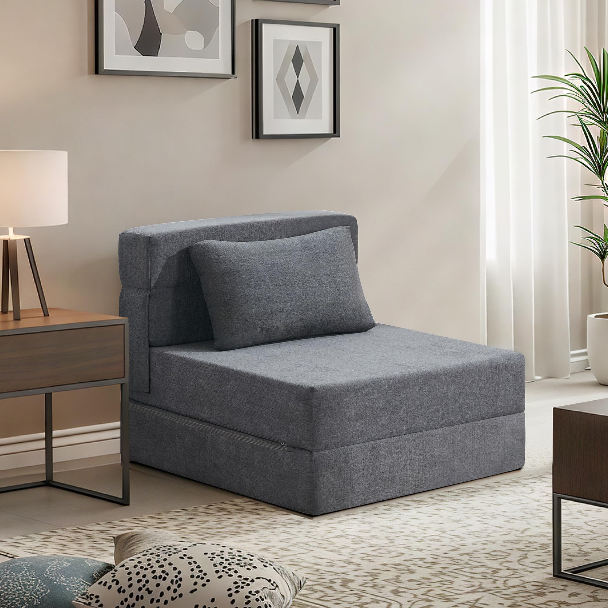 UMBFUN Doppelte Schlafsofa 100 x 203 cm Faltbare Schlafcouch Gästematratze für 2 - Schlaffunktion, Bettcouch für Wohnzimmer Schlafzimmer mit Memory Schaum & Kissen, Bodensessel Waschbar Set Dunkelgrau