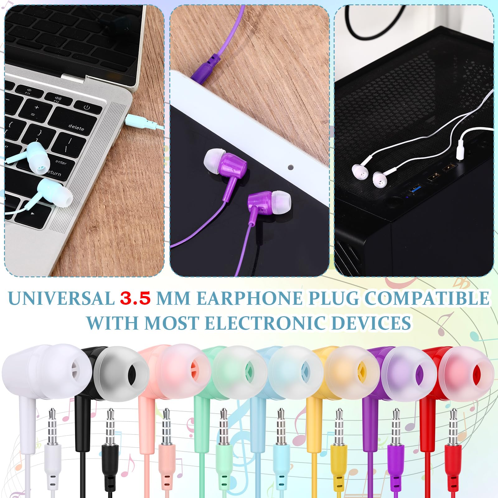 Xinnun Confezione da 50 auricolari con microfono, per studenti, con cavo, con spina da 3,5 mm, per bambini e adulti, scuola, biblioteca, museo, viaggi, aereo, tablet (classici, multicolori)