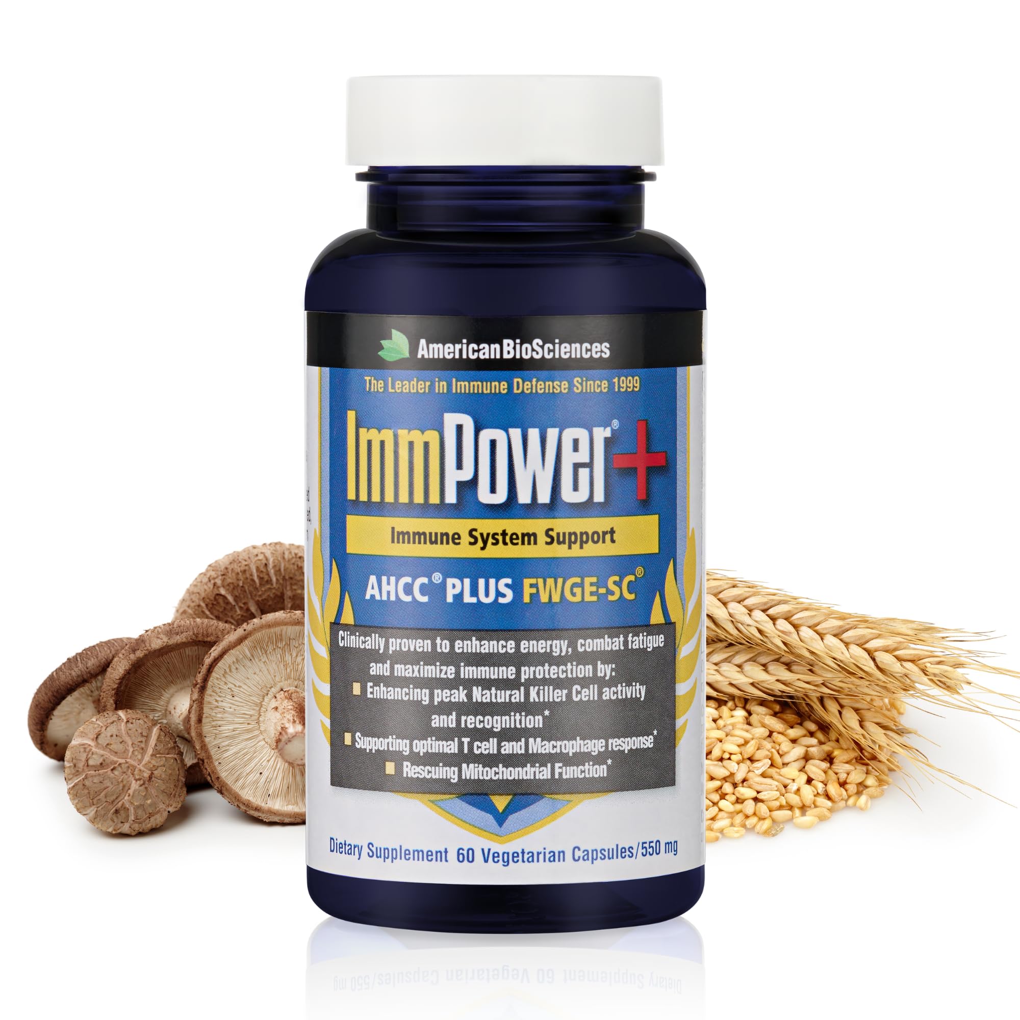 ImmPower Plus, AHCC & Fermented Wheat Germ Extract Herbal Supplement, 550mg per Capsule for Immune Support, Maintains Natural Killer Cell Activity, Pack of 1, 60 Veggie Capsules