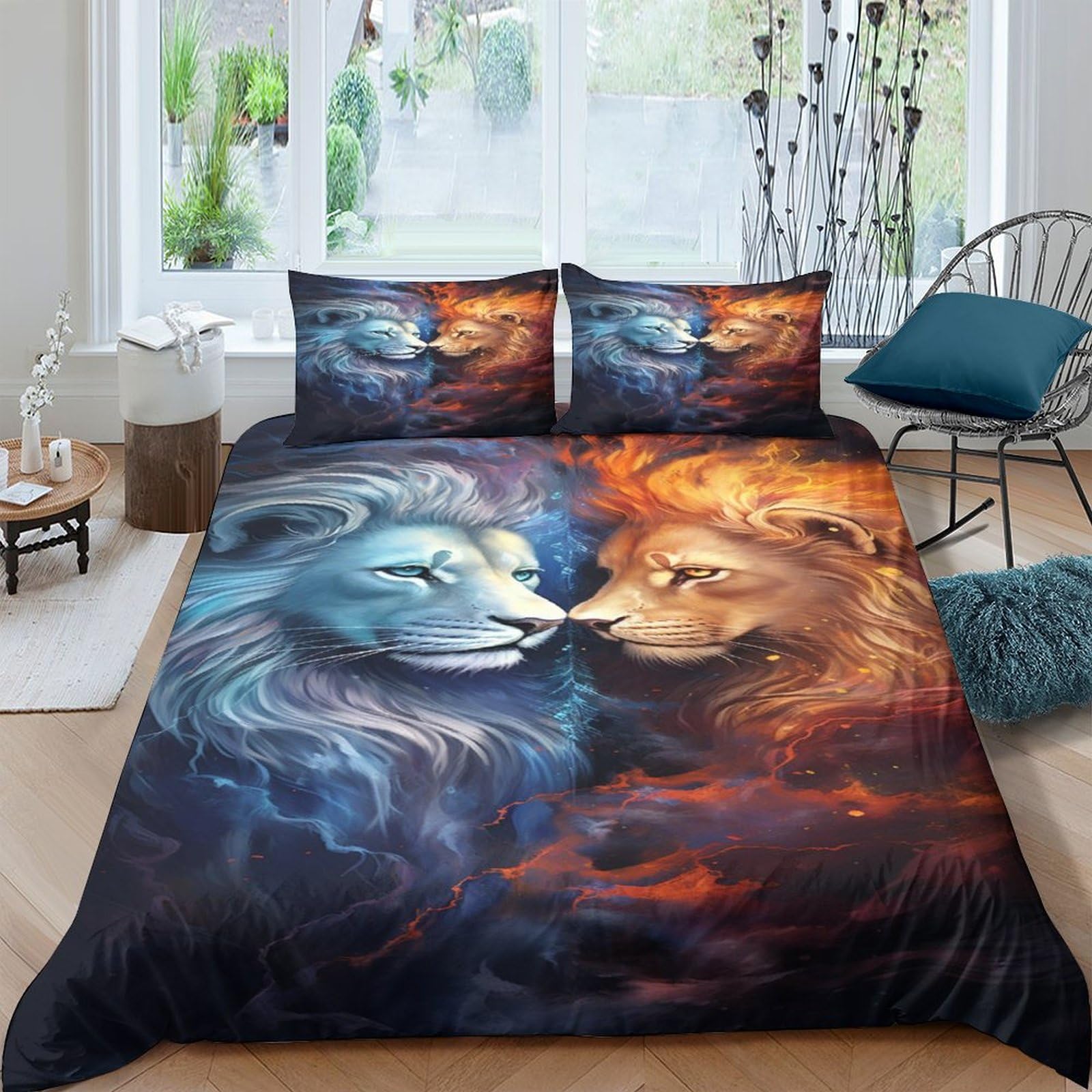 Lion Duvet Cover Set 3 PCS Hotel Quality Quilt Cover Bedding Set Bed Covers with Pillowcases with Zipper Closure Ultra Soft Anti Allergic Microfiber King（220x240cm）