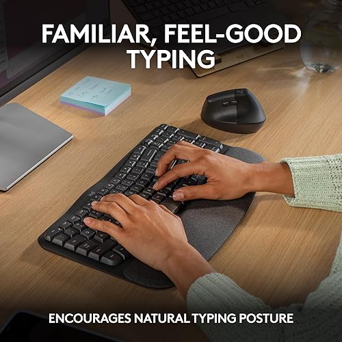 Miniatura 3 de Logitech Wave Keys - Teclado ergonómico inalámbrico con reposamanos acolchado, escritura natural cómoda, fácil de cambiar, Bluetooth, receptor Logi