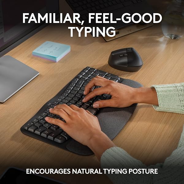 Logitech Wave Keys Wireless Ergonomic Keyboard with Cushioned Palm Rest, Comfortable Natural Typing, Easy-Switch, Bluetooth, Logi Bolt Receiver, for Multi-OS, Windows/Mac, UK English QWERTY - Graphite - 3