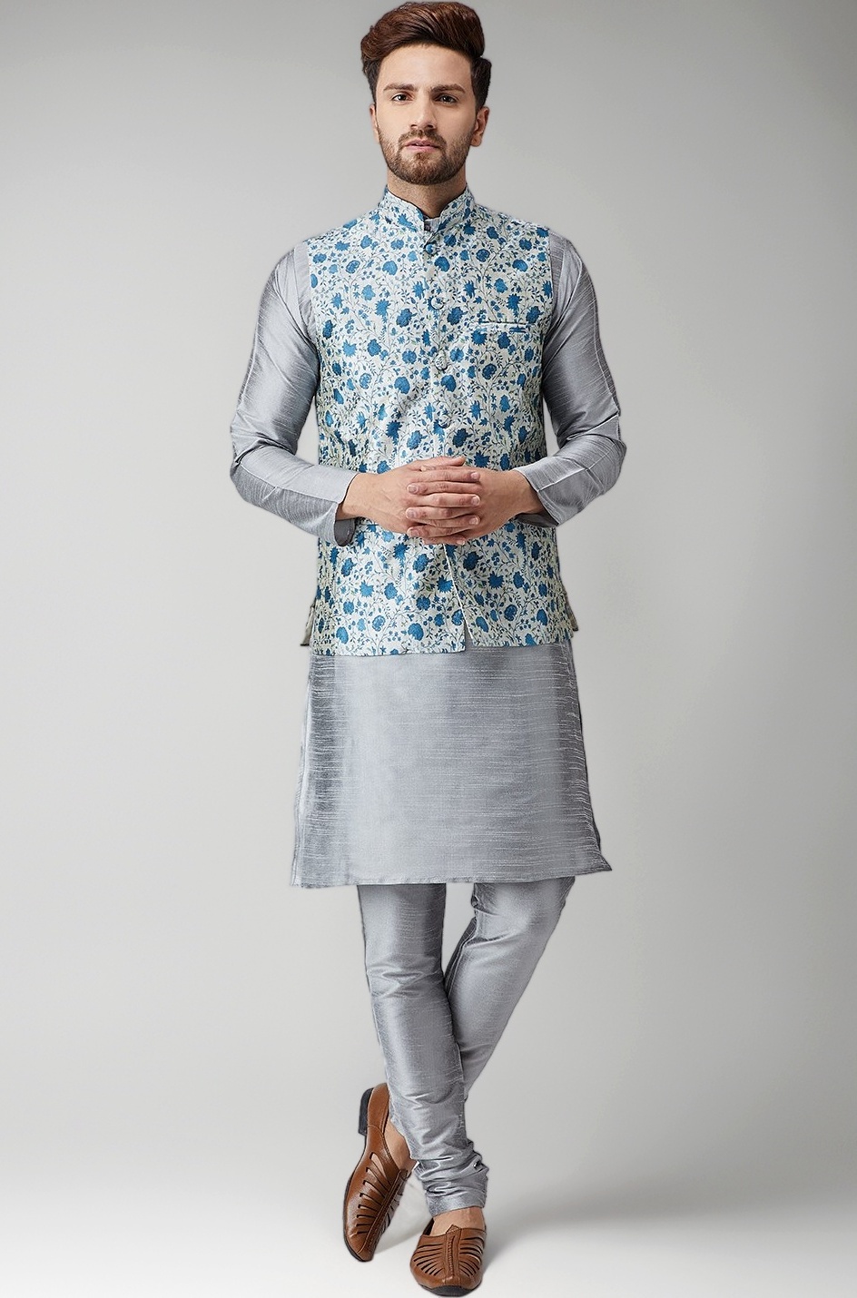 Men Silk Cotton Printed Shirt