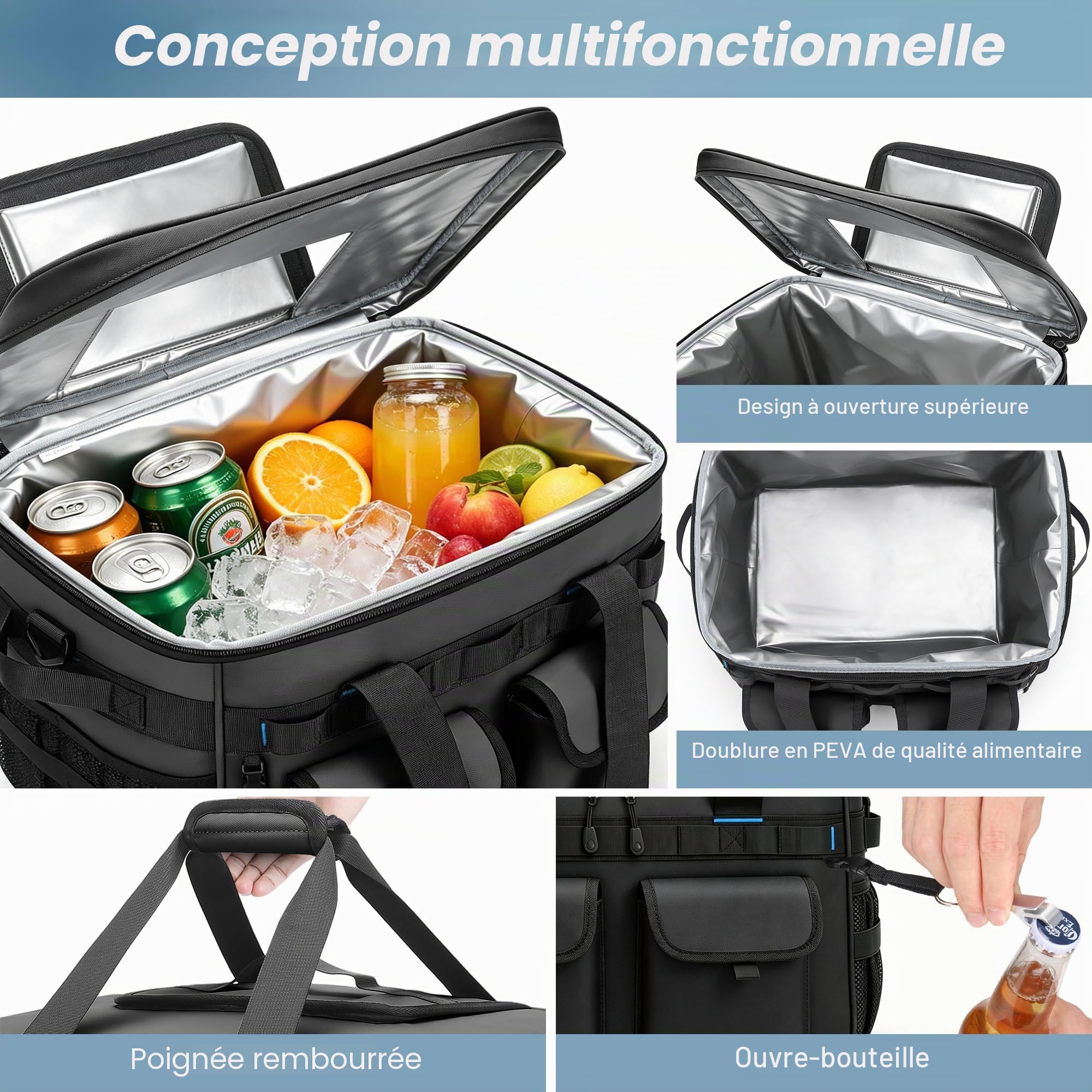 Sac Isotherme, 40L Grande Glacière Souple Isotherme Pliable, Sac de Pique Nique Imperméable et Anti-Fuites