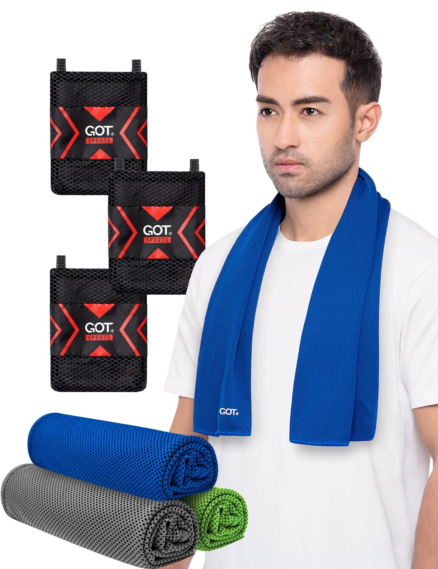 Instant Cooling Towel Neck & Face - Sweat Rag Neck Wraps Gym (DBl/Grn/DkGr) — image 1