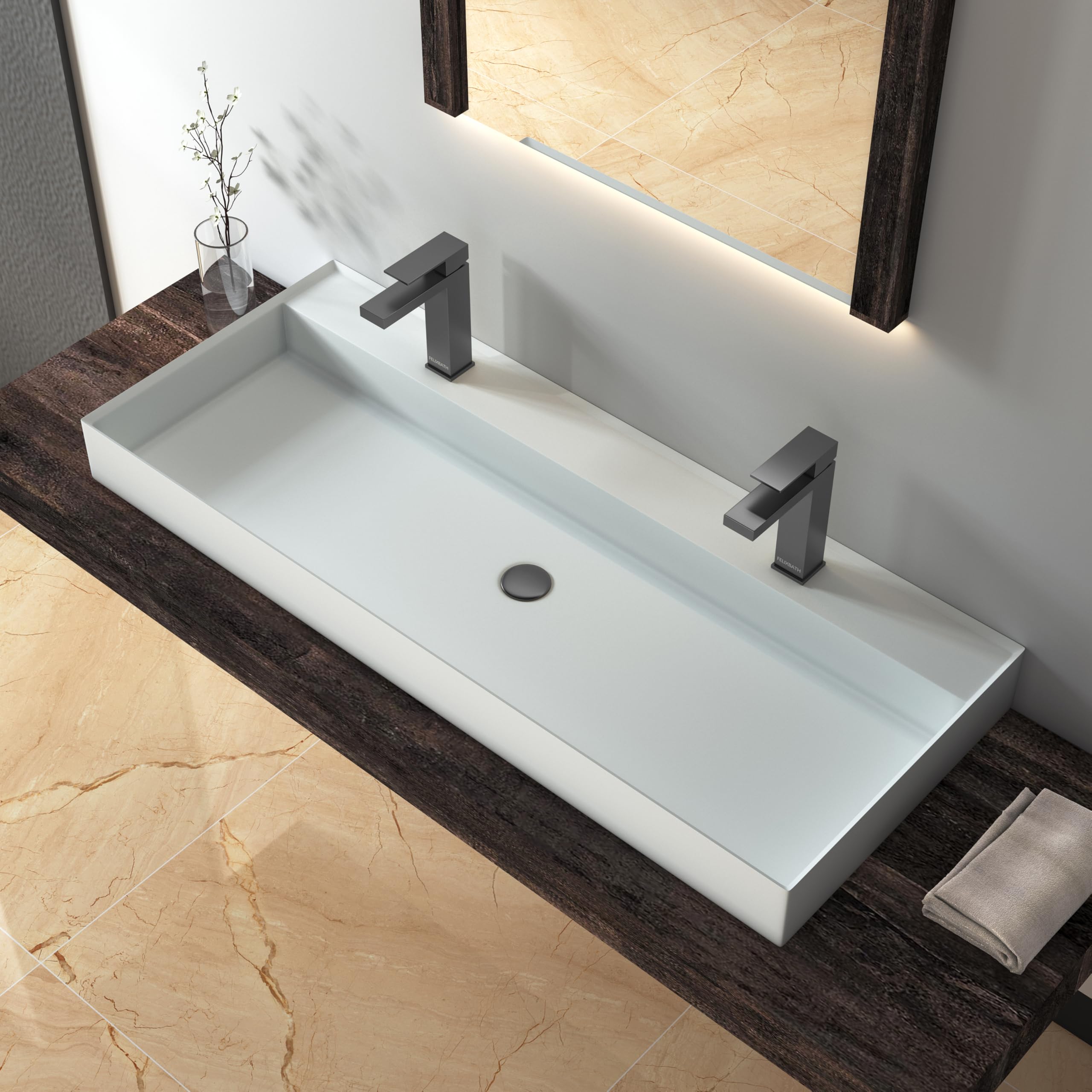 MEDUNJESS 47''x19'' Bathroom Sink Rectangle Matte Resin Stone